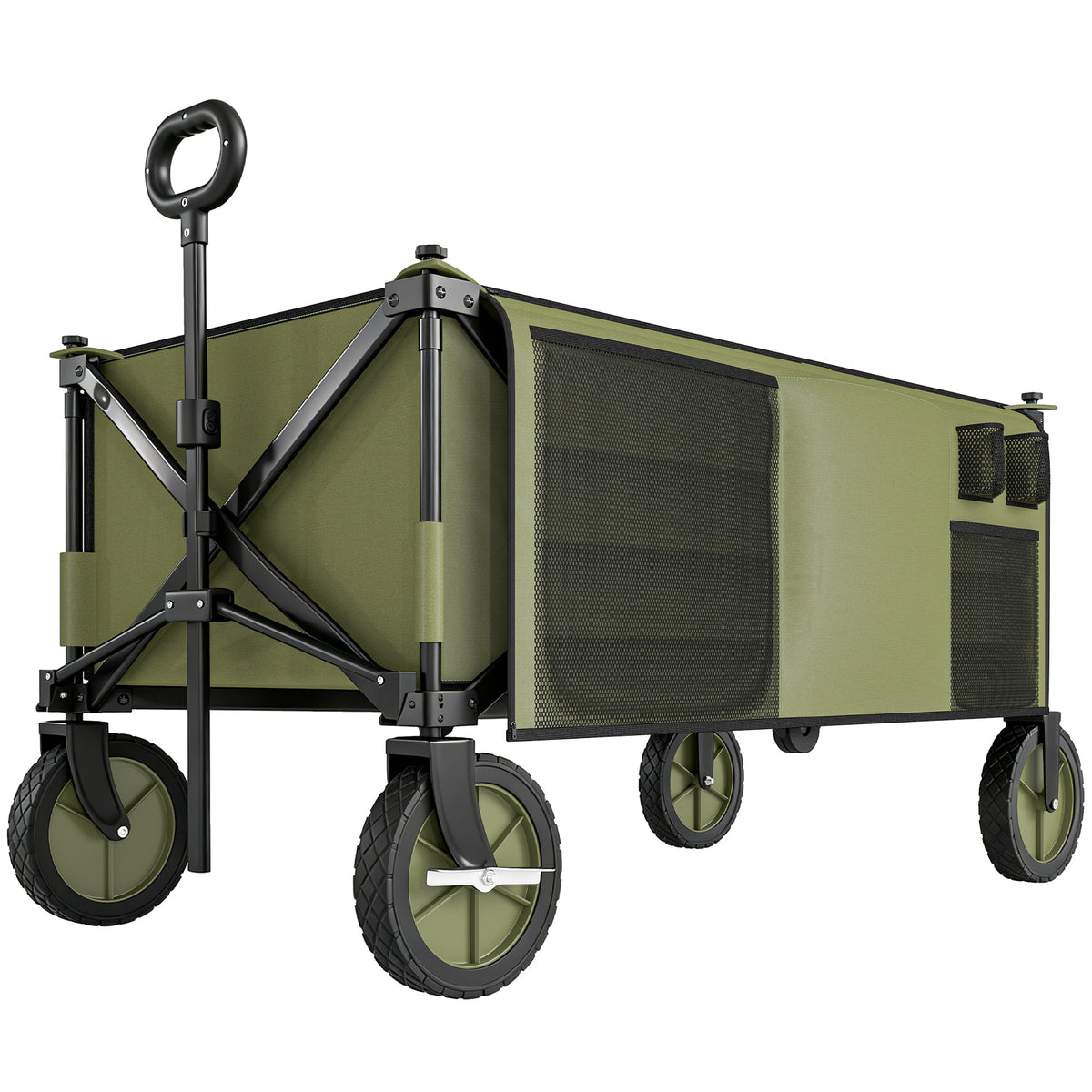 Outsunny Folding Garden Trolley, Cargo Trailer on Wheels, Collapsible Camping Trolley with Folding Board, Outdoor Utility Wagon with Steel Frame and Oxford Fabric, Green