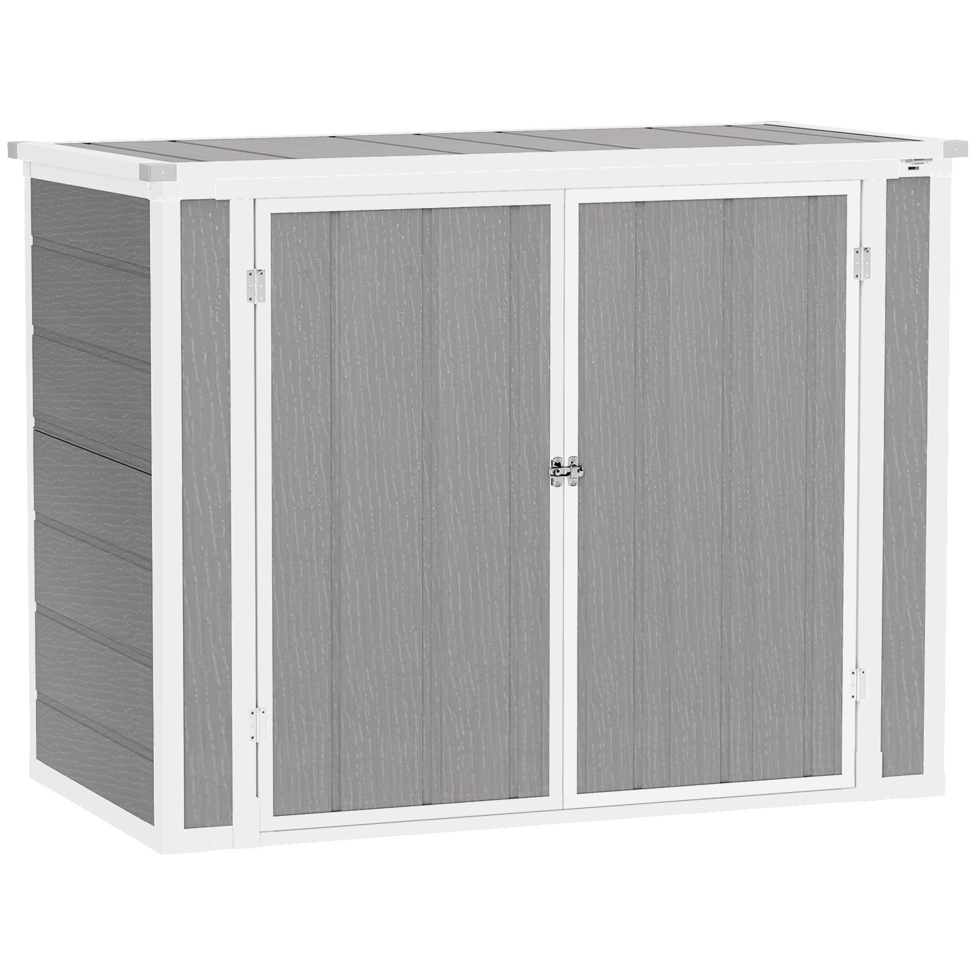 Outsunny 4.7 x 2.5FT Garden Shed, Double Bin Storage Shed with Lockable Doors, Outdoor Small Shed with Openable Lid for 2 Trash Cans, Garden Tools, Grey - North Peak Garden Furniture