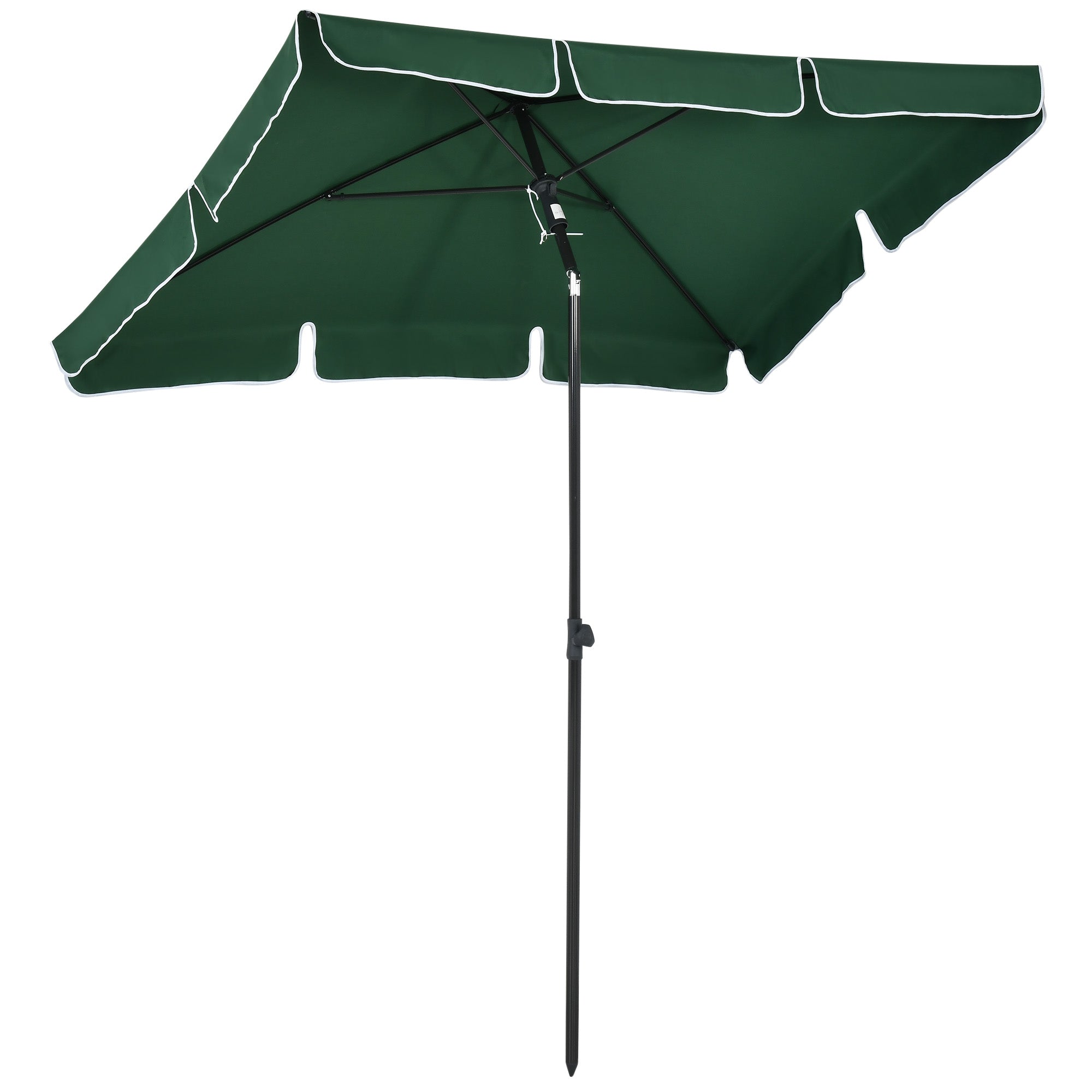 Outsunny Garden Parasol Umbrella, Outdoor Market Table Umbrella with Ruffles & Aluminium Pole, Rectangular Tilting Parasol Sun Shade Canopy, 2 x 1.3m, Green - North Peak Garden Furniture