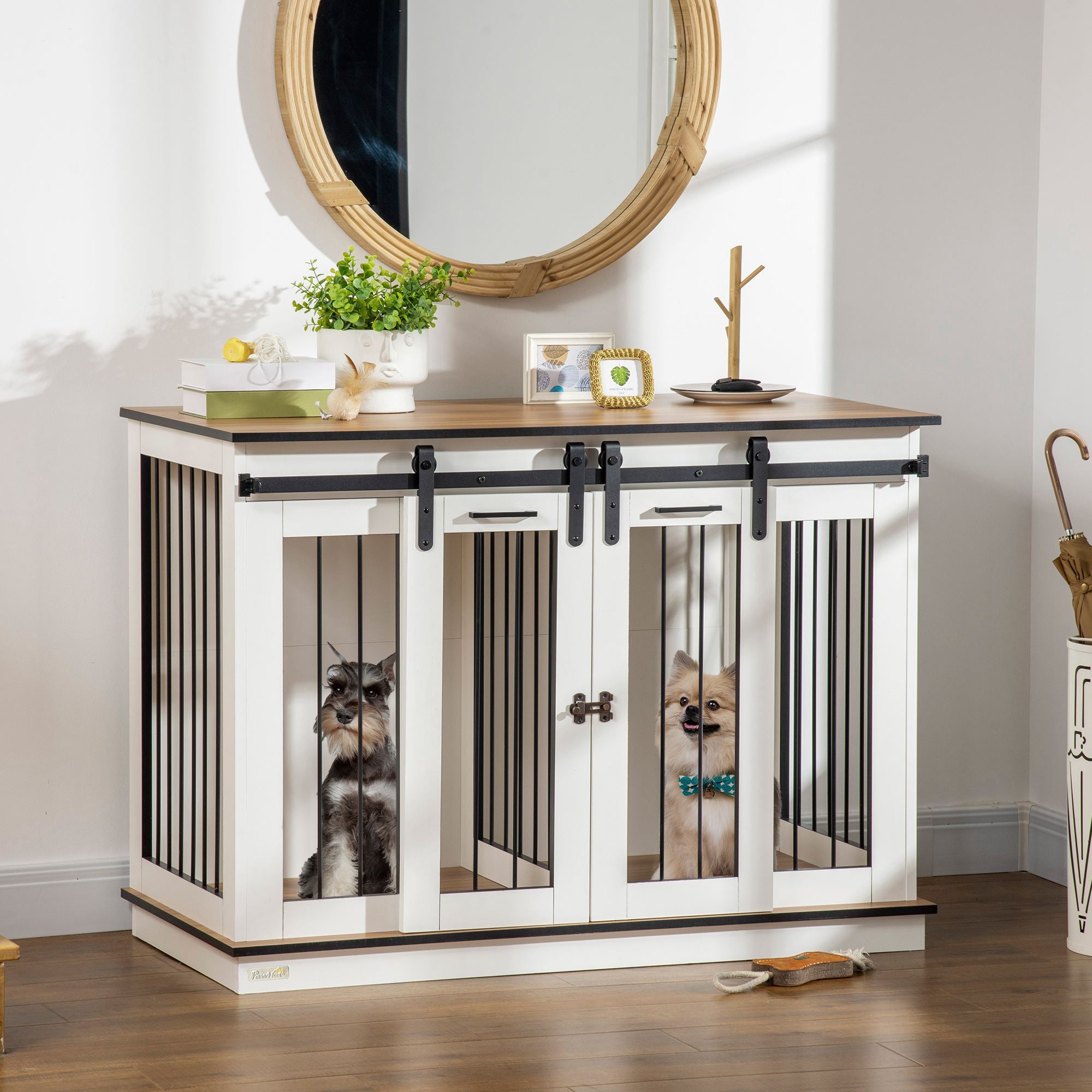 PawHut Dog Crate Furniture for Large Dogs, Double Dog Cage for Small Dogs - North Peak Garden Furniture
