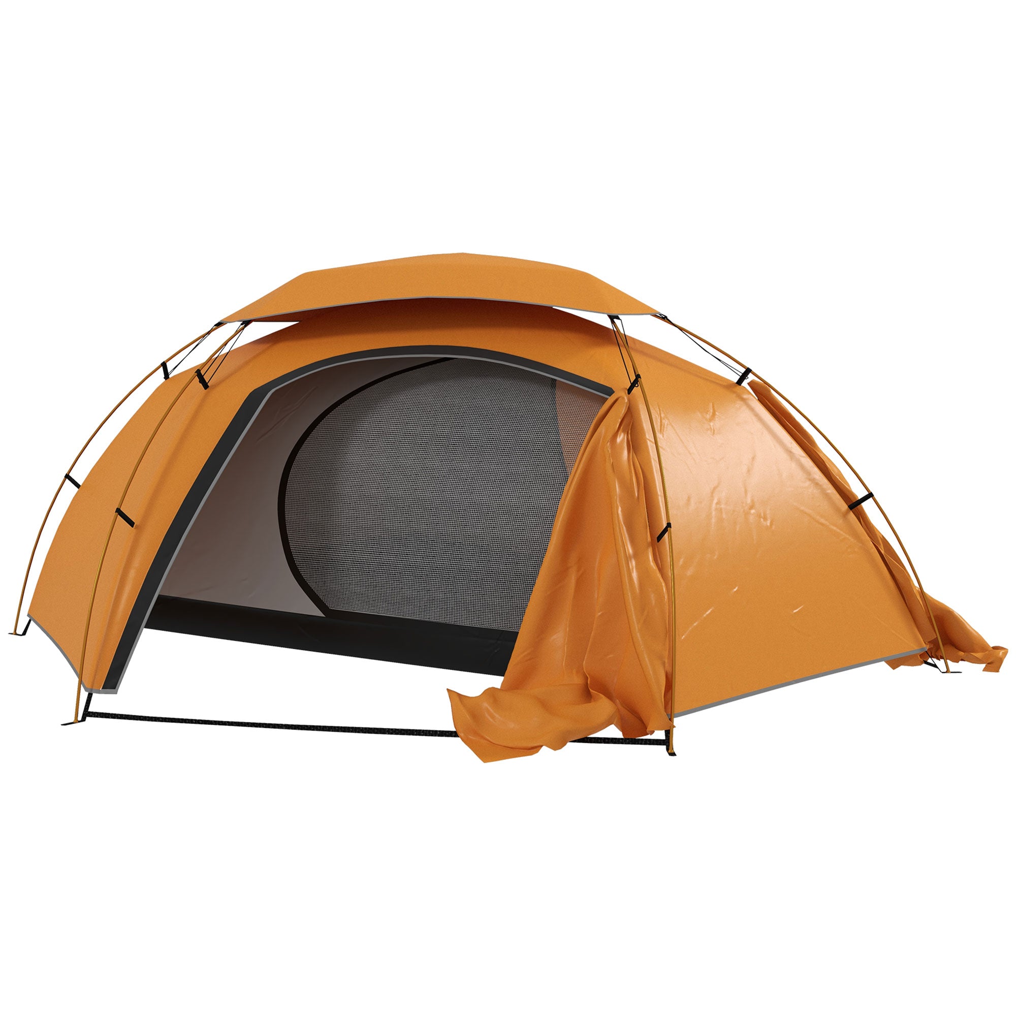 Outsunny Aluminium Frame Camping Tent Dome Tent with Removable Rainfly, 2000mm Waterproof, for 1-2 Man, Orange - North Peak Garden Furniture