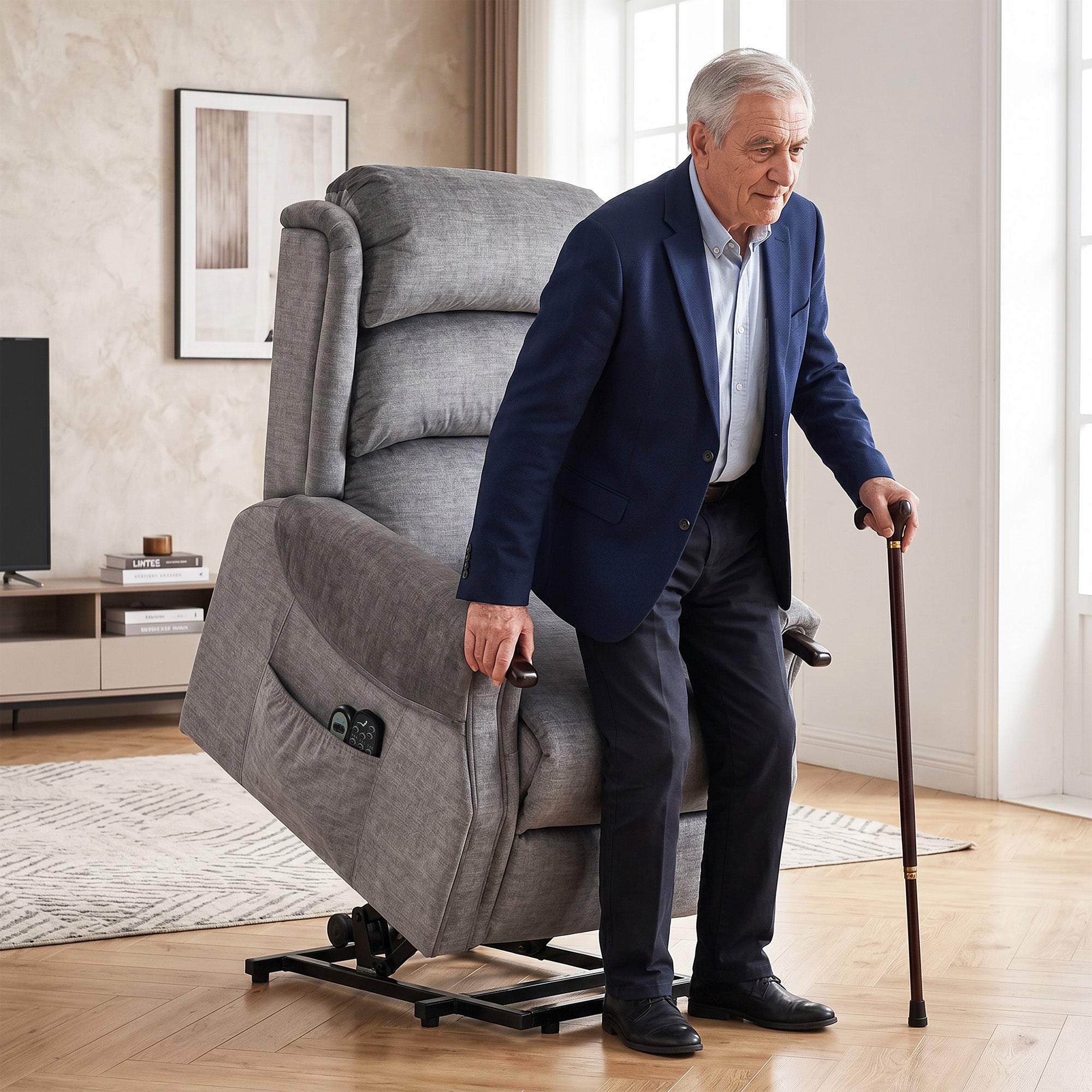 HOMCOM Power Lift Recliner with Vibration Massage and Heat, Lift Chair for Tall with Wood Grip, Pocket Spring, Light Grey