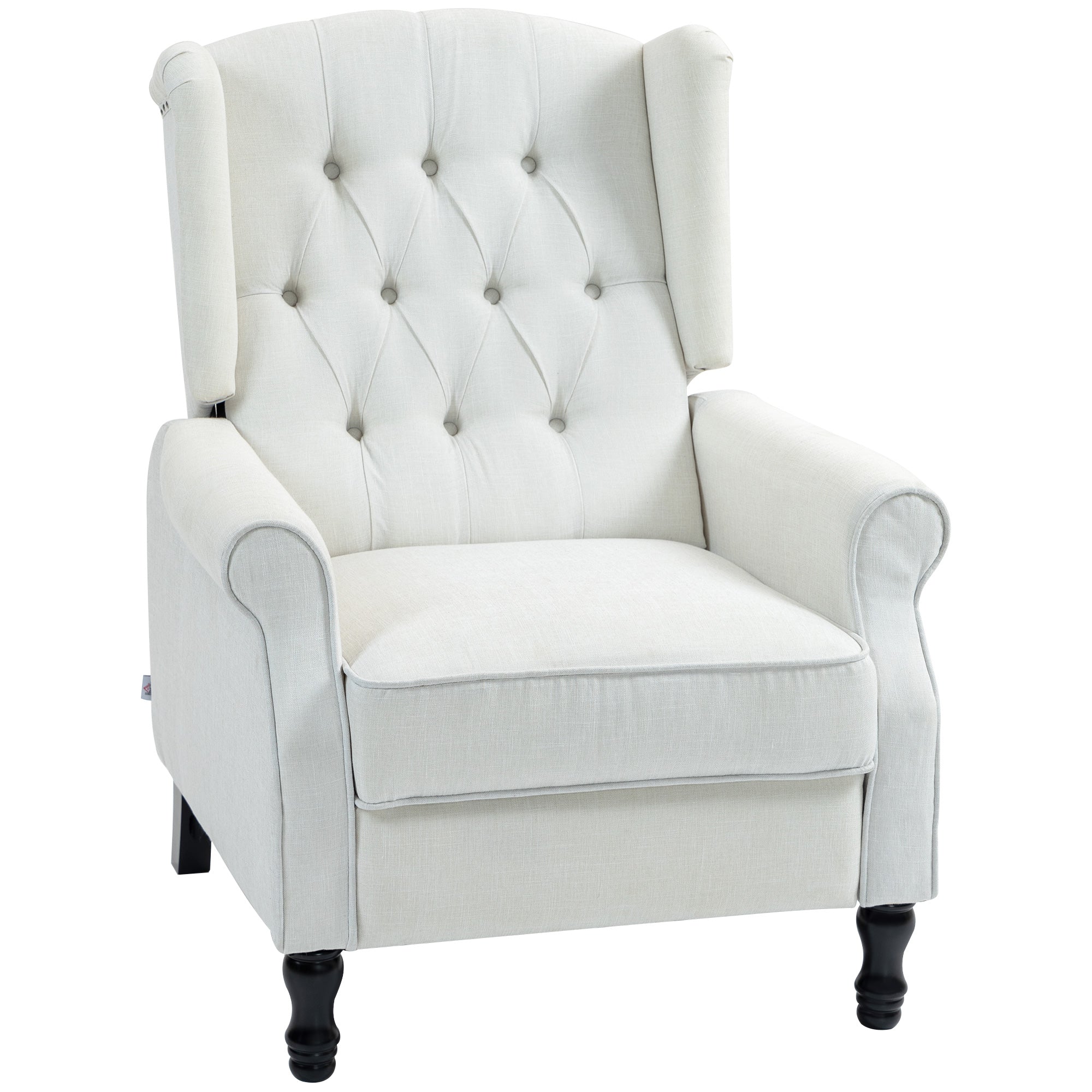 HOMCOM Recliner Armchair, Vintage Reclining Chair with Nail Head Trim, Wingback Chair with Button Tufted Back and Footrest, for Living Room, Cream White - North Peak Garden Furniture