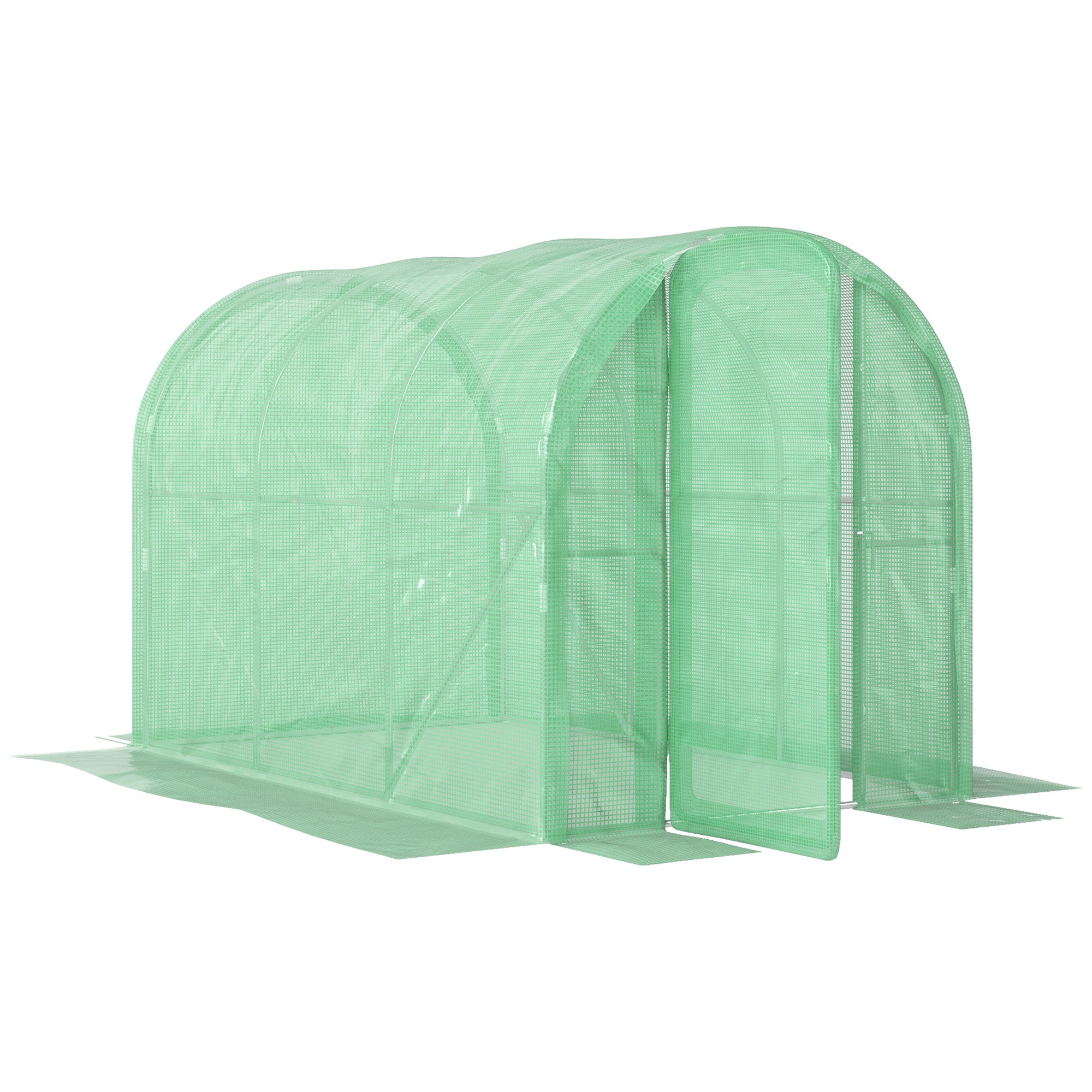 Outsunny 3 x 2 x 2m Polytunnel Greenhouse with Hinged Door, Walk-in Grow House Tent with PE Cover and Galvanised Steel Frame, Green - North Peak Garden Furniture