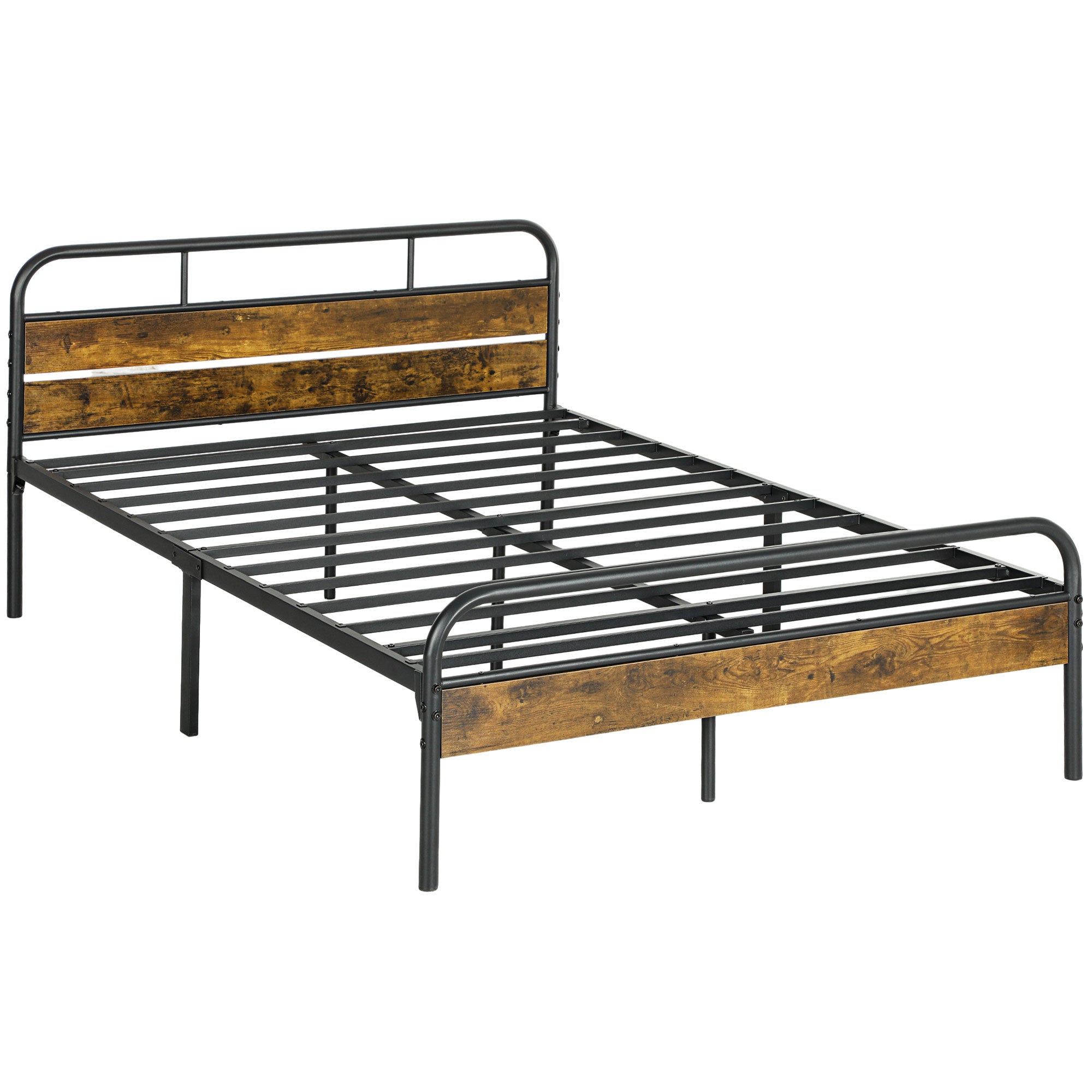 HOMCOM Industrial-Style Double Bed Frame - Black/Brown - North Peak Garden Furniture