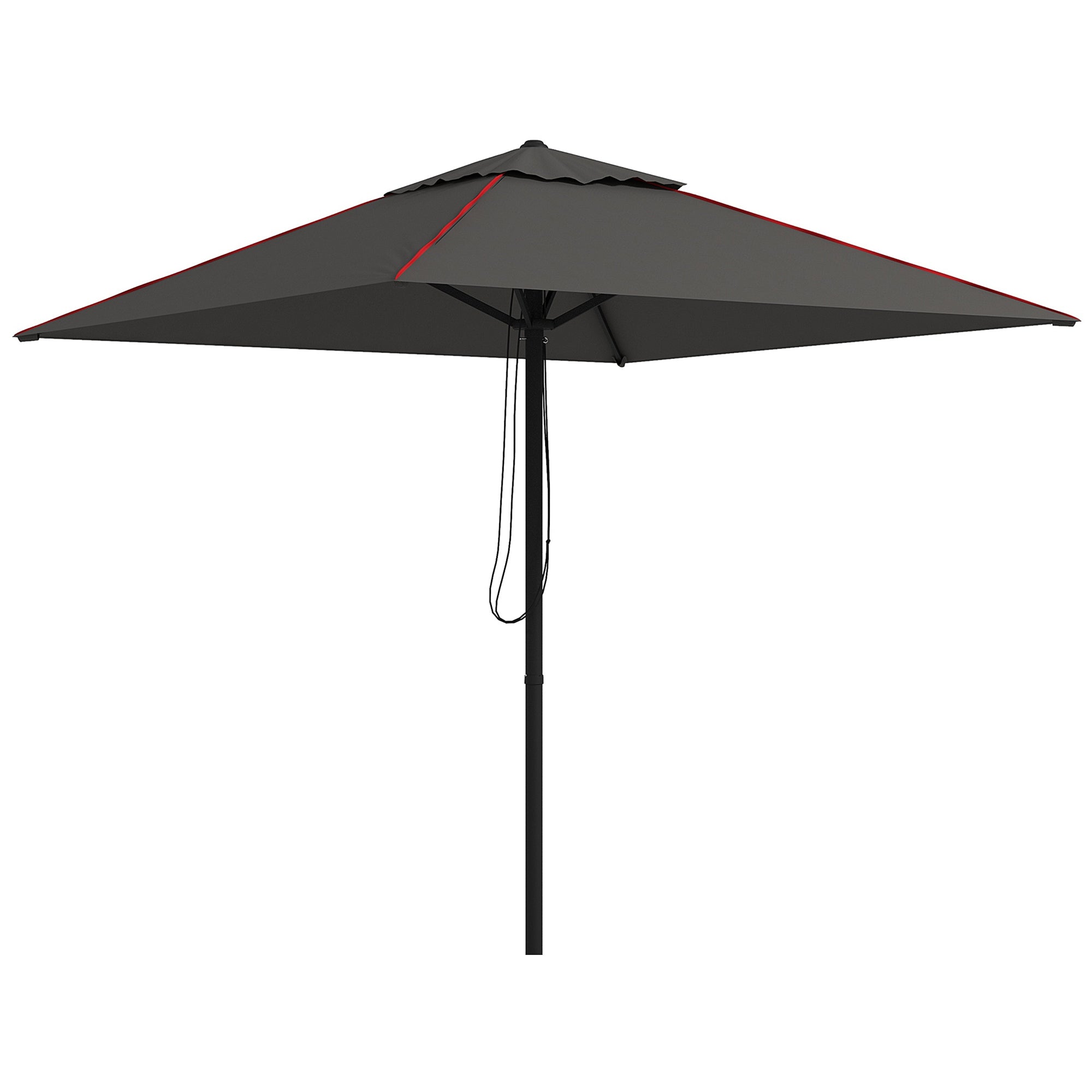 Outsunny 215cm Square Canopy Parasol, with Contrast Piping - Grey/Red - North Peak Garden Furniture