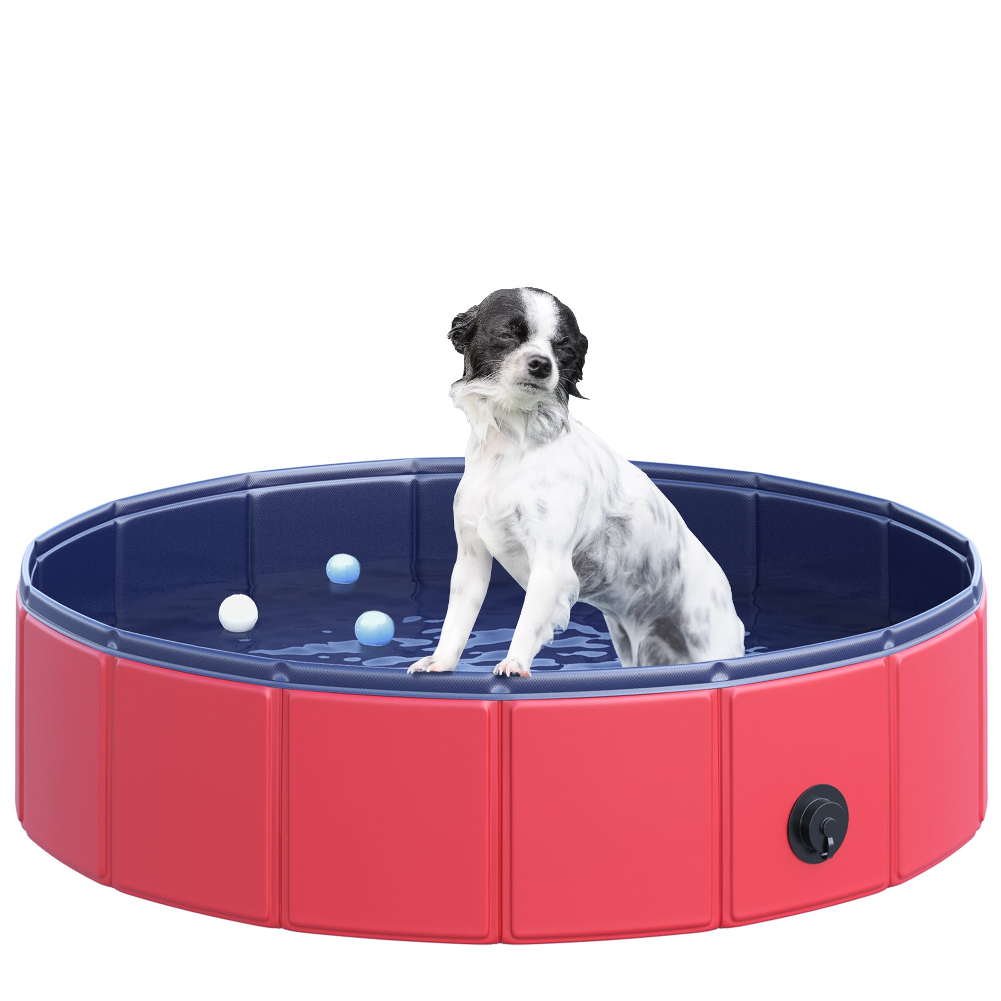 PawHut Foldable Dog Paddling Pool Pet Cat Swimming Pool Indoor/Outdoor Collapsible Summer Bathing Tub Shower Tub Puppy Washer (Φ80 × 20H cm, Red) - North Peak Garden Furniture