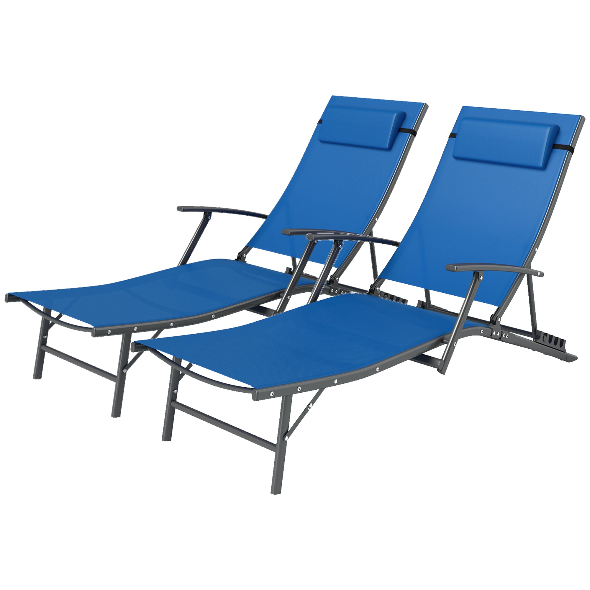 Outsunny Set of Two Adjustable Back Sun Loungers - Blue - North Peak Garden Furniture