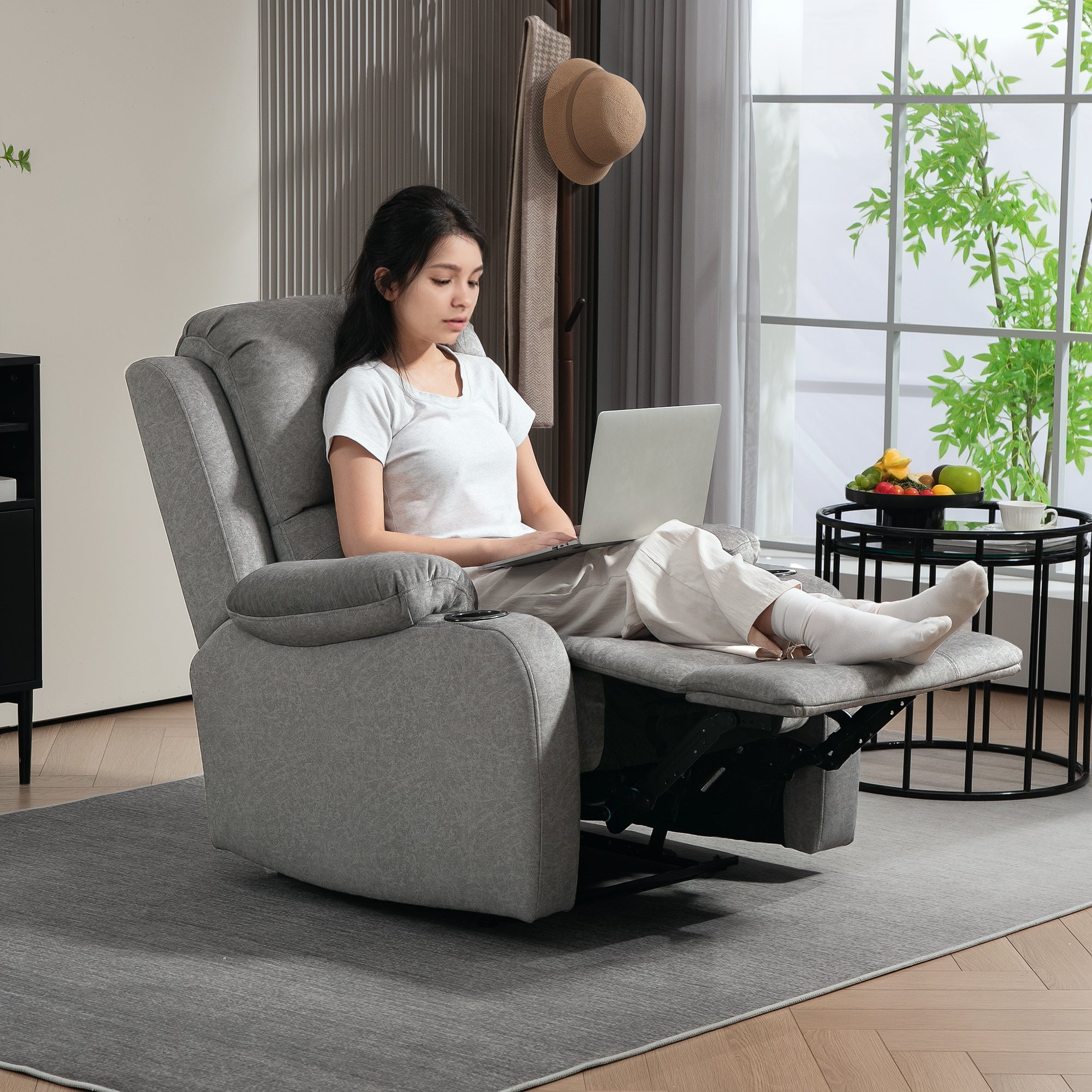 HOMCOM Microfibre Manual Reclining Armchair, with Footrest - Grey - North Peak Garden Furniture