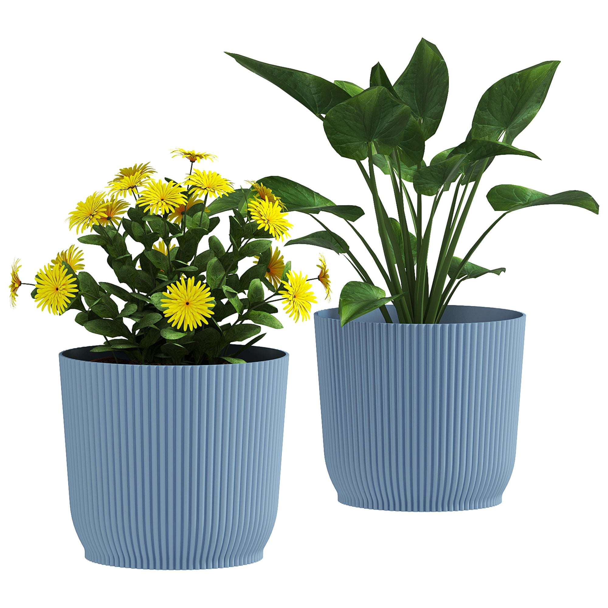 Outsunny Set of Two Ф22cm Planters - Blue - North Peak Garden Furniture