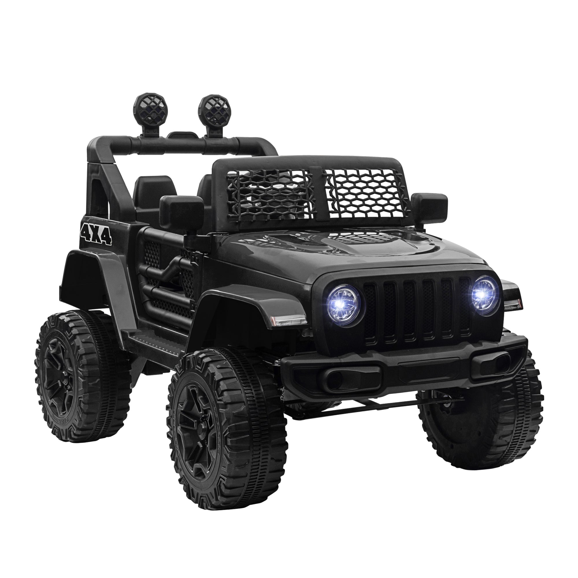 HOMCOM Kids Electric Ride On Car 12V Off Road Toy with Parental Remote Control 2 Motors Horn Lights Suspension Wheels for 3-6 Years Old Black - North Peak Garden Furniture