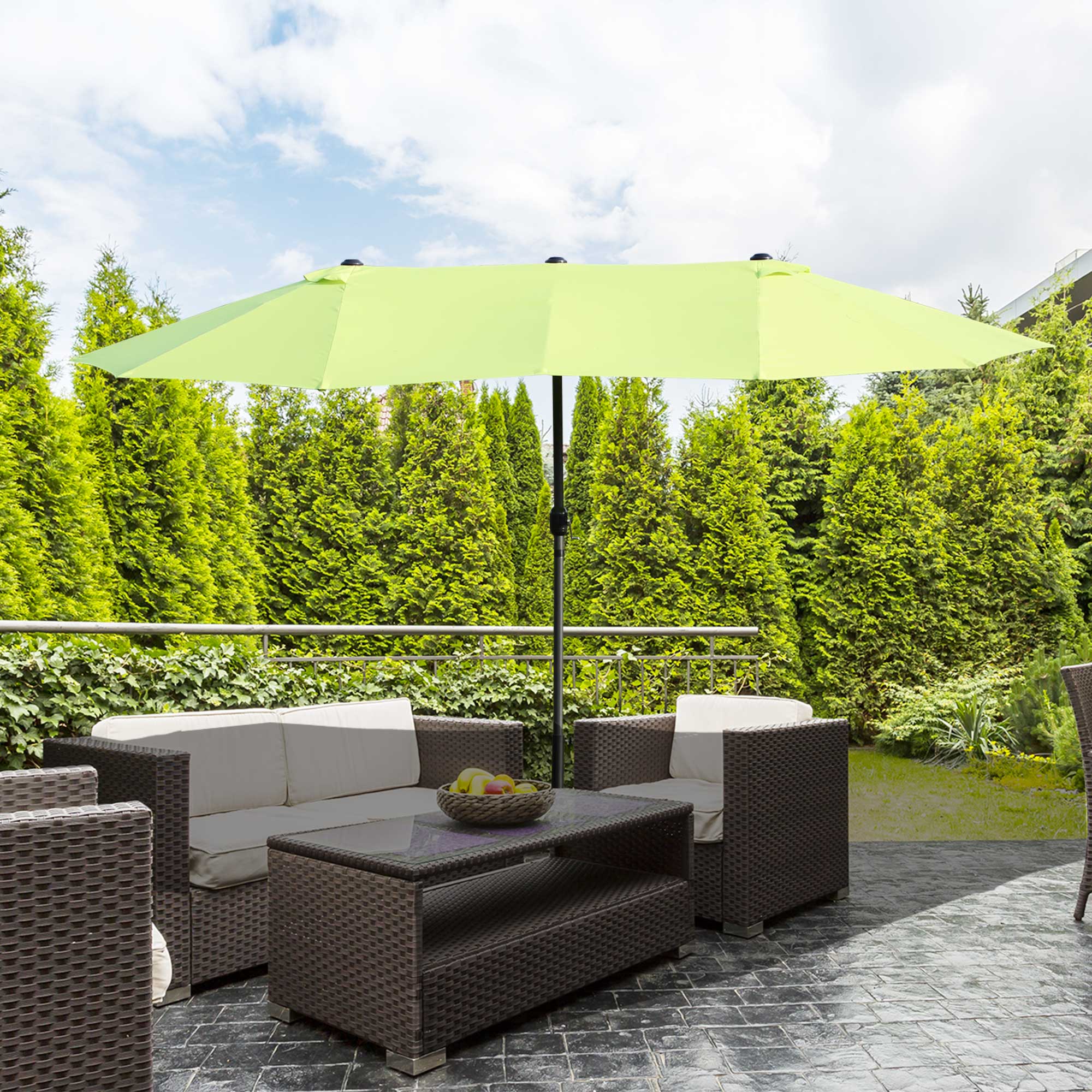 Outsunny Double-side Umbrella Parasol, Φ2.7x4.6Wx2.4H m-Grass Green - North Peak Garden Furniture