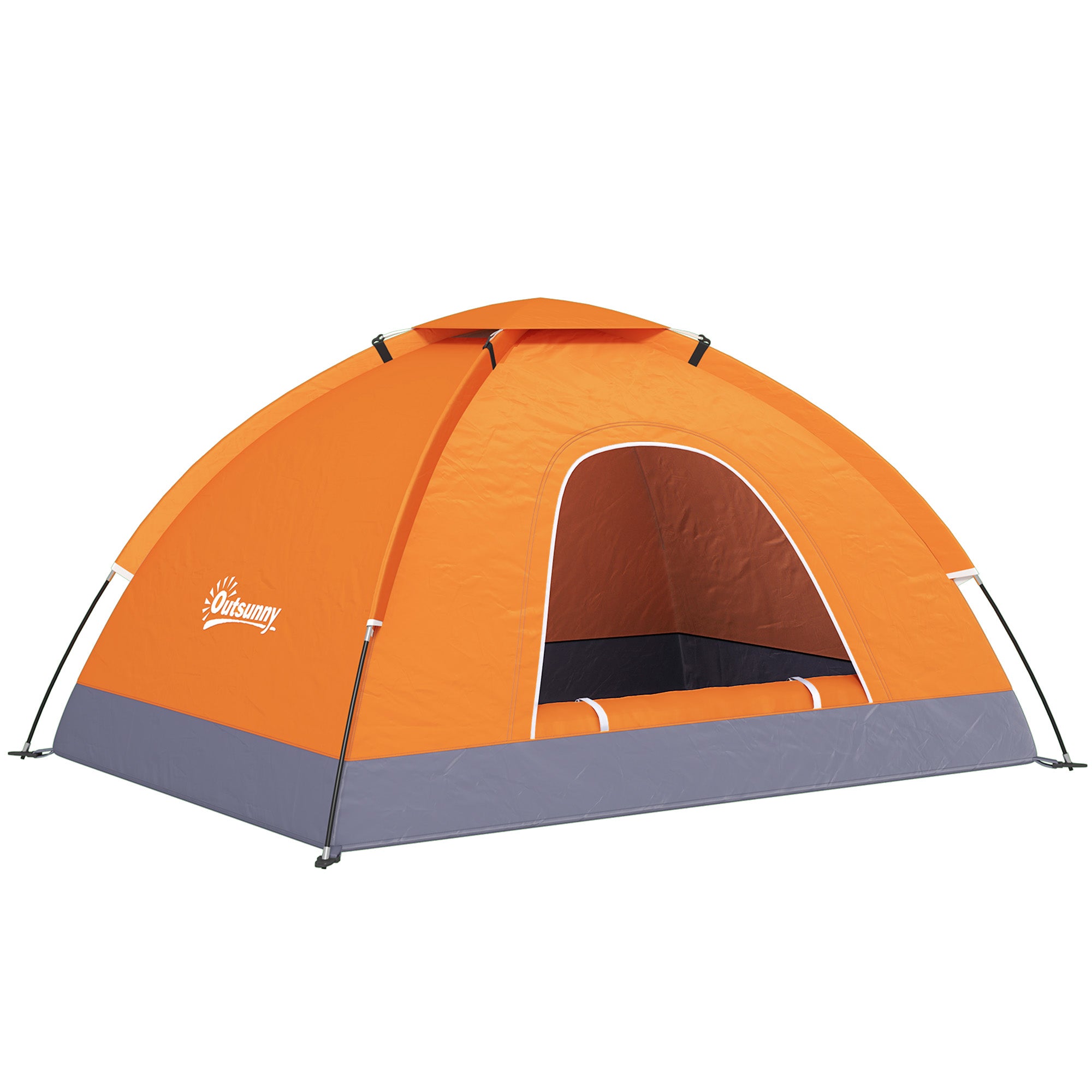 Outsunny 2 Person Camping Tent, Dome Tent with Zipped Doors, Storage Pocket, Portable Handy Bag, Orange - North Peak Garden Furniture