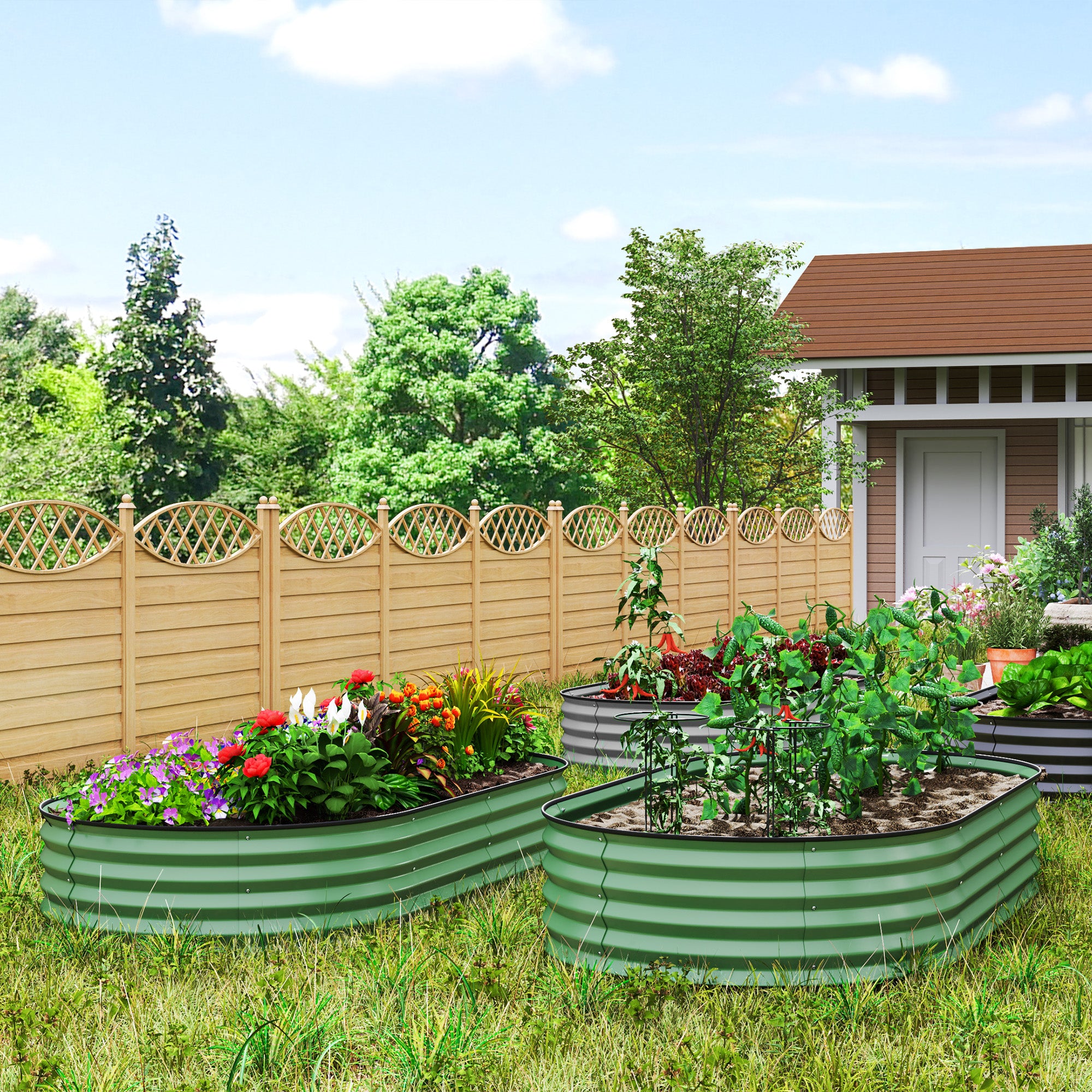 Outsunny Set of Two 181 x 93cm Steel Planters - Green - North Peak Garden Furniture