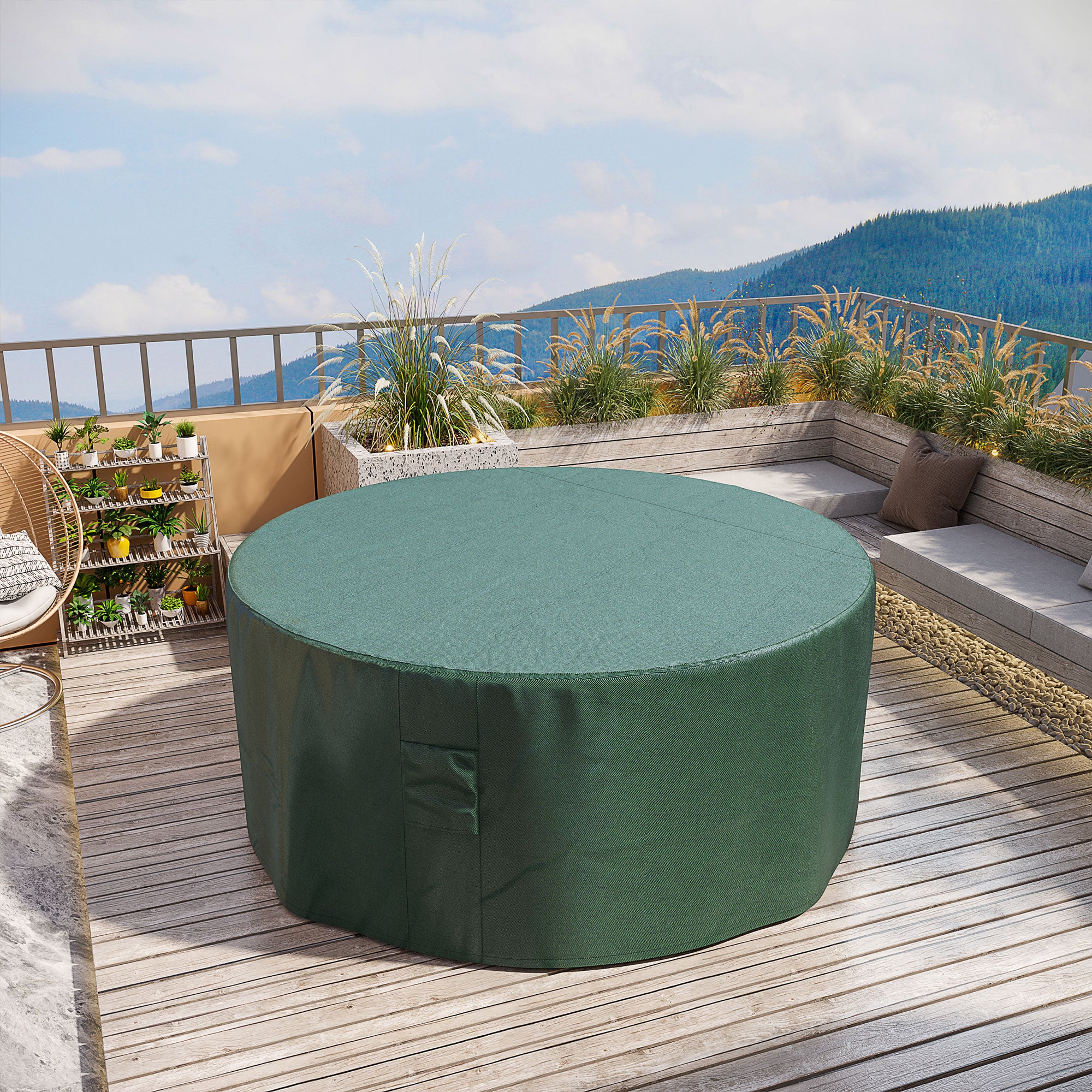 Outsunny Garden Patio Large Furniture Set Round Cover 600D Oxford Waterproof Ф193 x 80H cm - North Peak Garden Furniture
