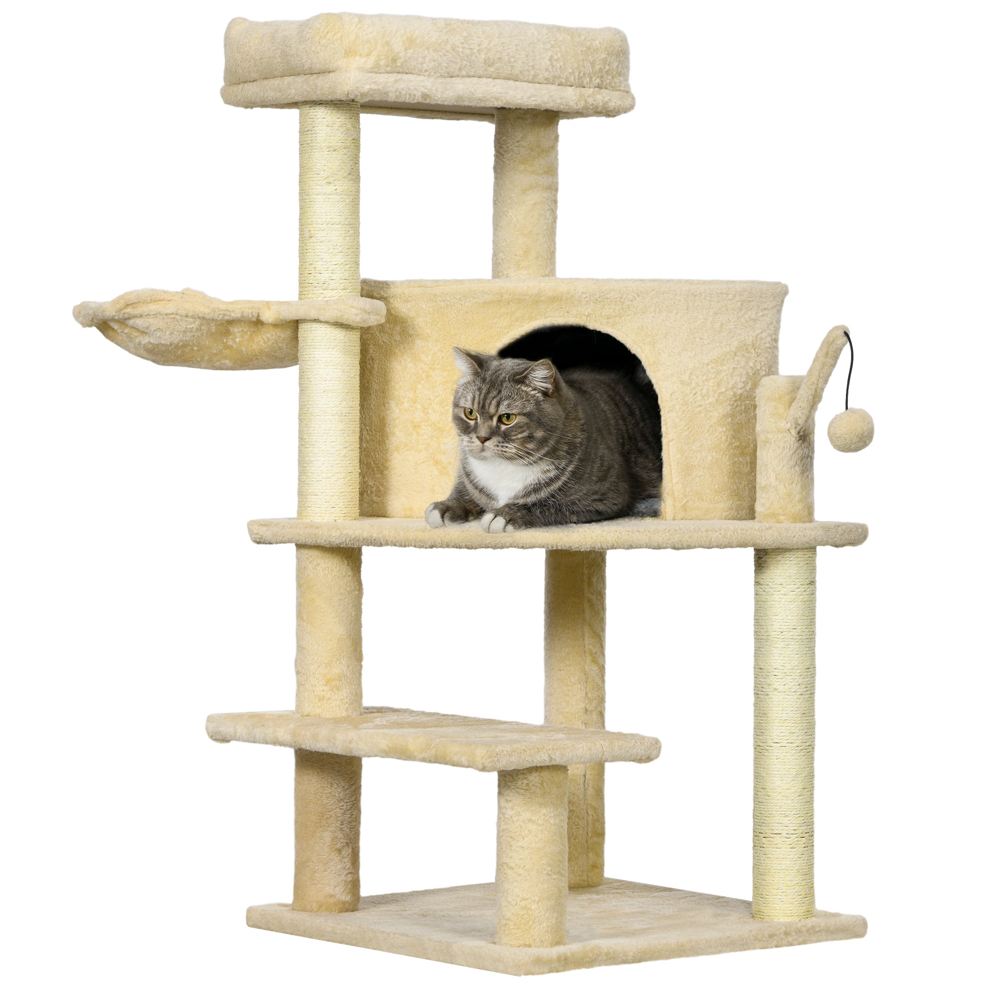 PawHut Sisal 100cm Cat Tree Tower with Sisal Scratching Post Cream White - North Peak Garden Furniture