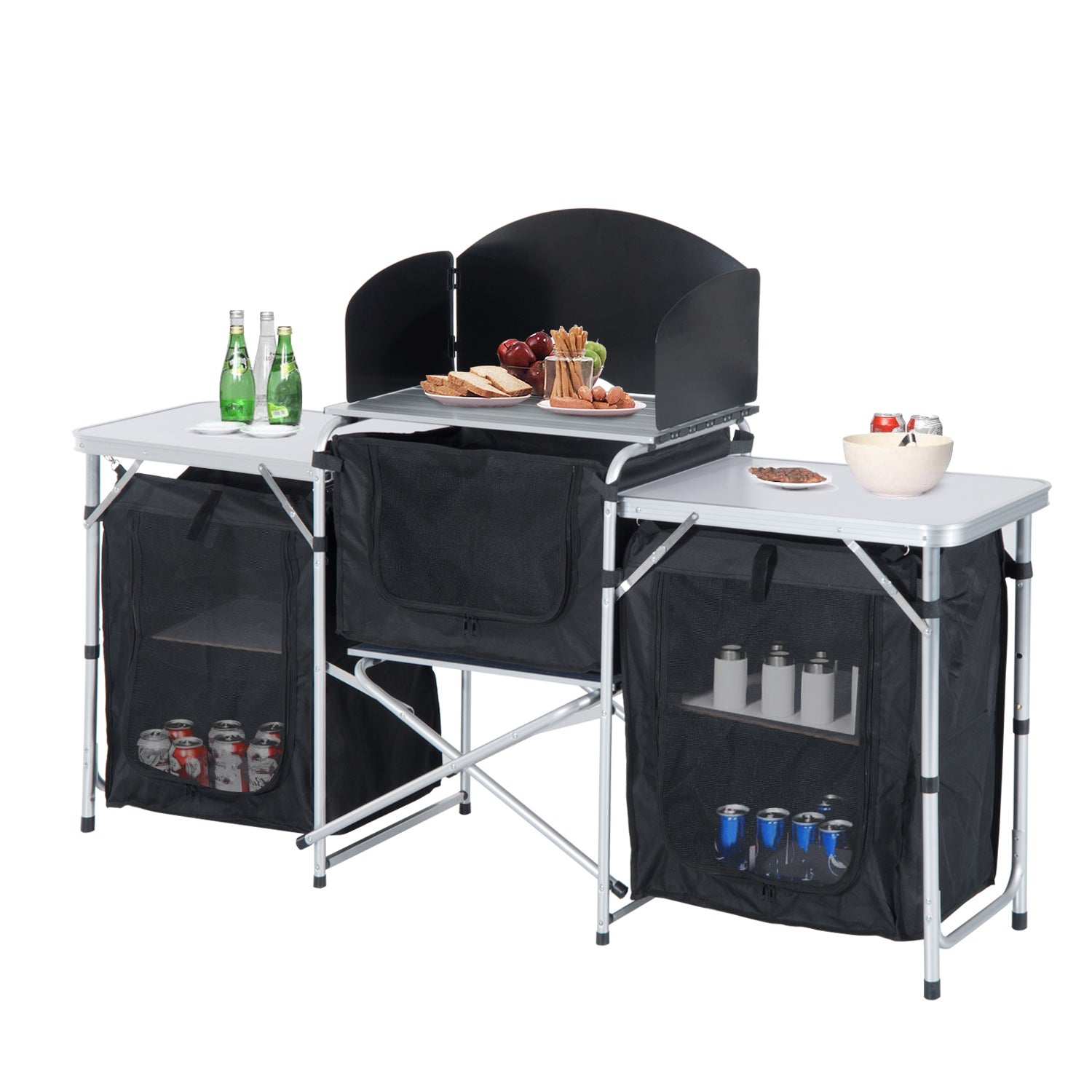 Outsunny Multi-Storage Portable Camping Kitchen, with Heat-Resistant Tabletops and Bag - North Peak Garden Furniture