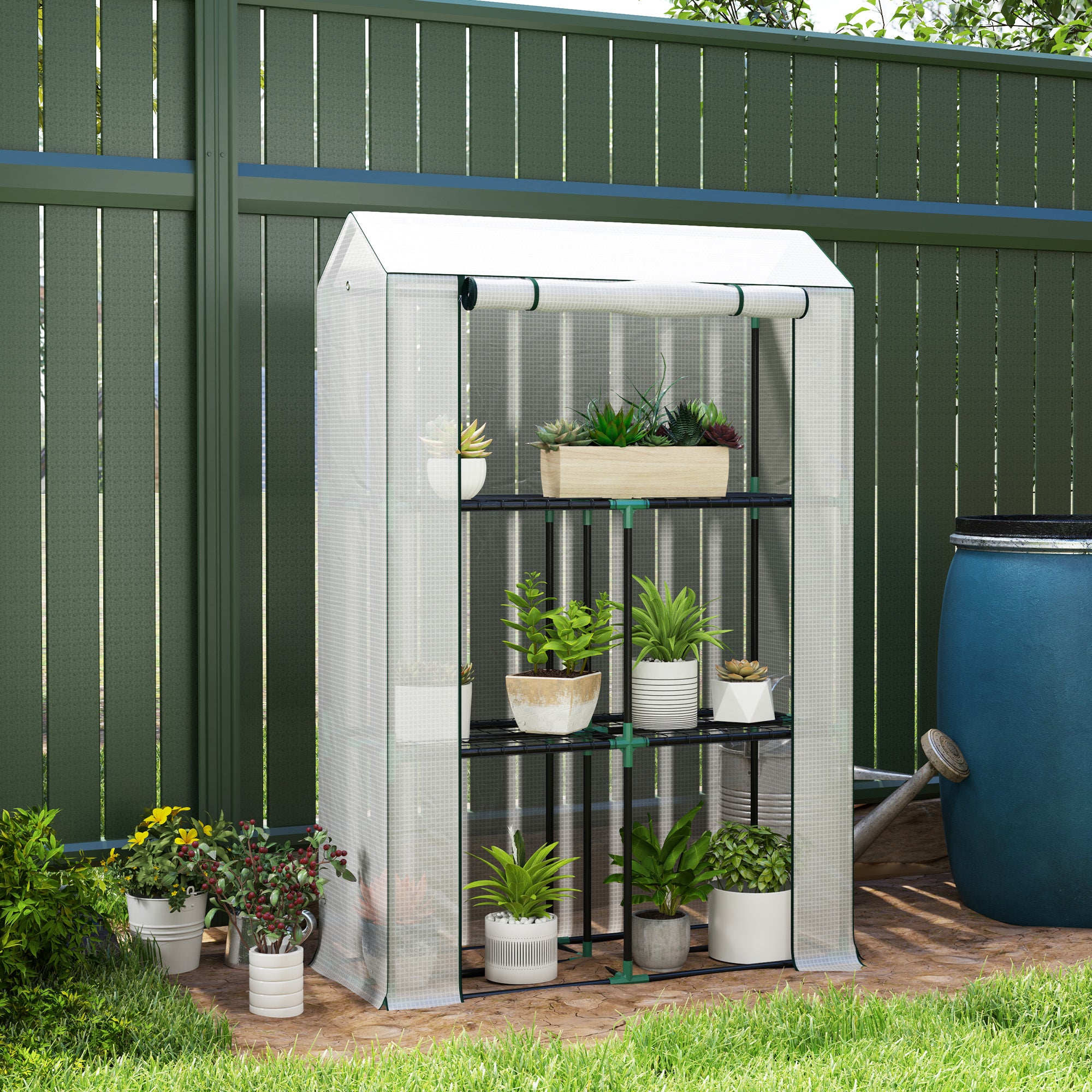 Outsunny 40 x 100cm Three Shelf Steel Frame Greenhouse - White - North Peak Garden Furniture