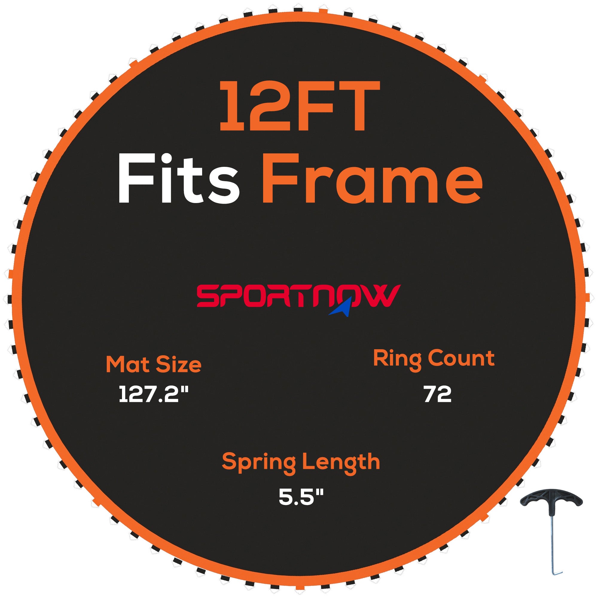 SPORTNOW Replacement Trampoline Mat with Spring Pull Tool, 72 V-Hooks, for 12ft Trampoline using 14cm Springs, Orange - North Peak Garden Furniture