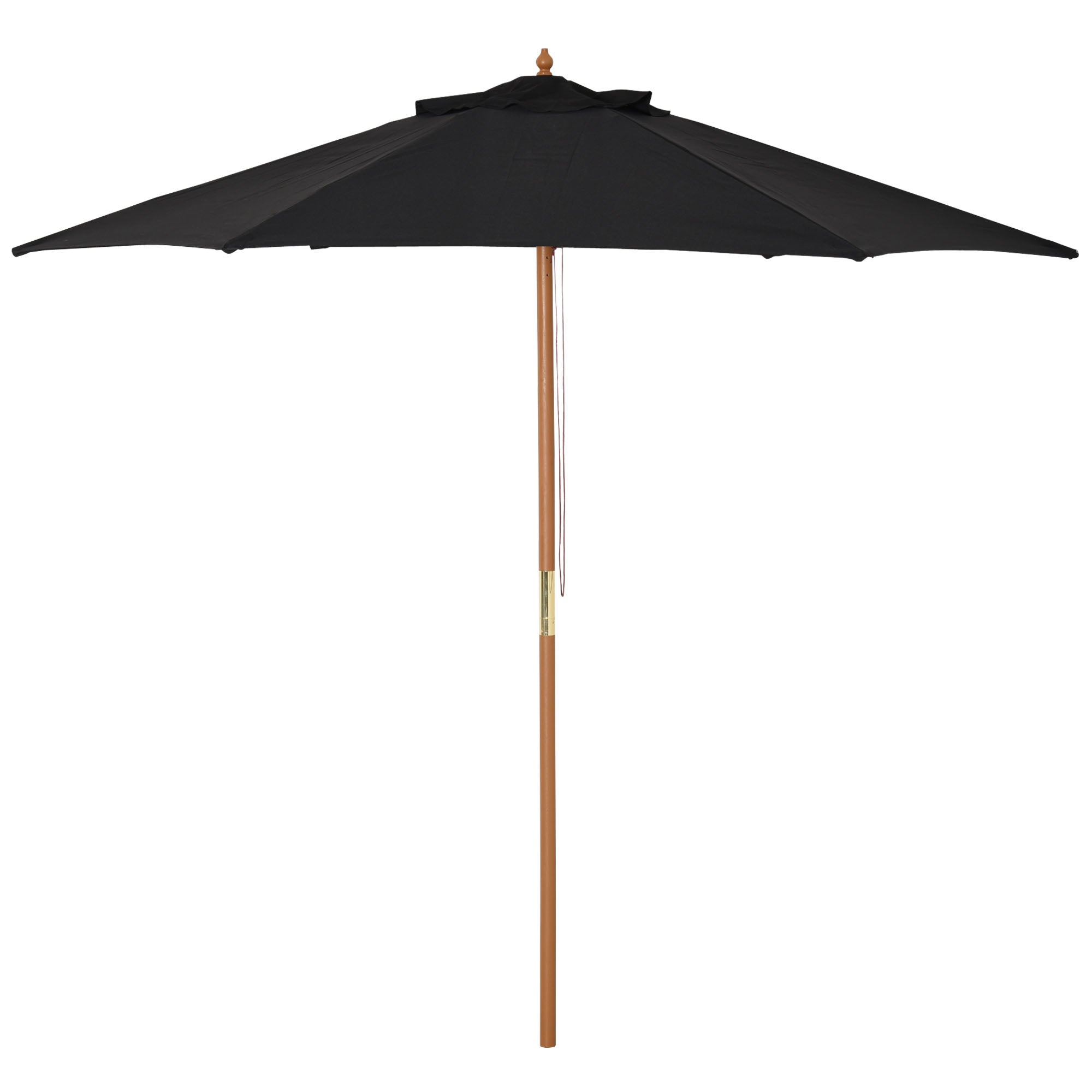 Outsunny 2.5m Wood Garden Parasol Sun Shade Patio Outdoor Wooden Umbrella Canopy Black - North Peak Garden Furniture