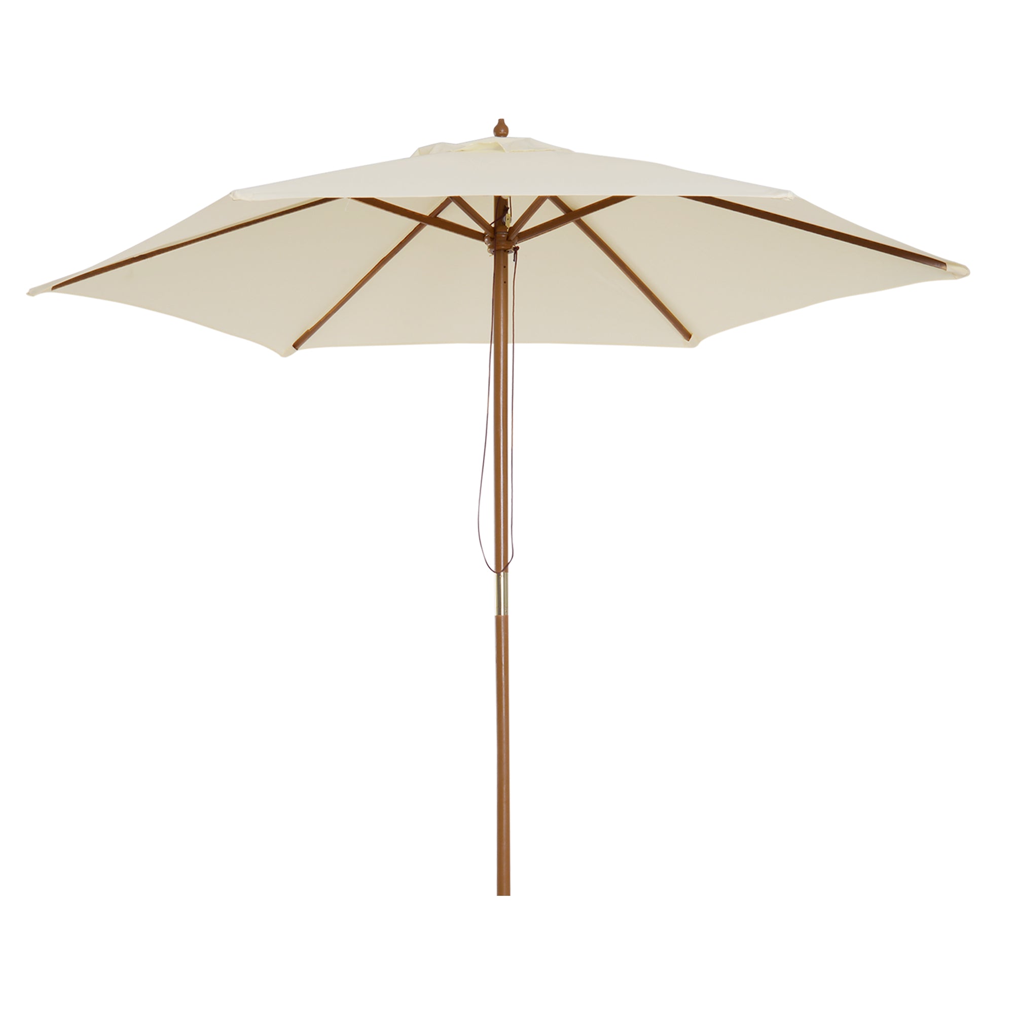 Outsunny 2.5m Wood Garden Parasol Sun Shade Patio Outdoor Wooden Umbrella Canopy Cream White - North Peak Garden Furniture