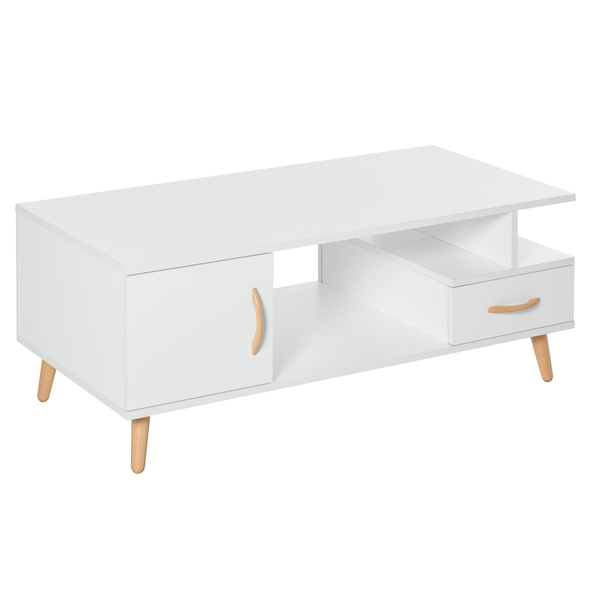 HOMCOM Modern Minimalism Coffee Table with Storage, Sofa Side Table with Shelf & Drawer for Living Room Reception Room, White - North Peak Garden Furniture