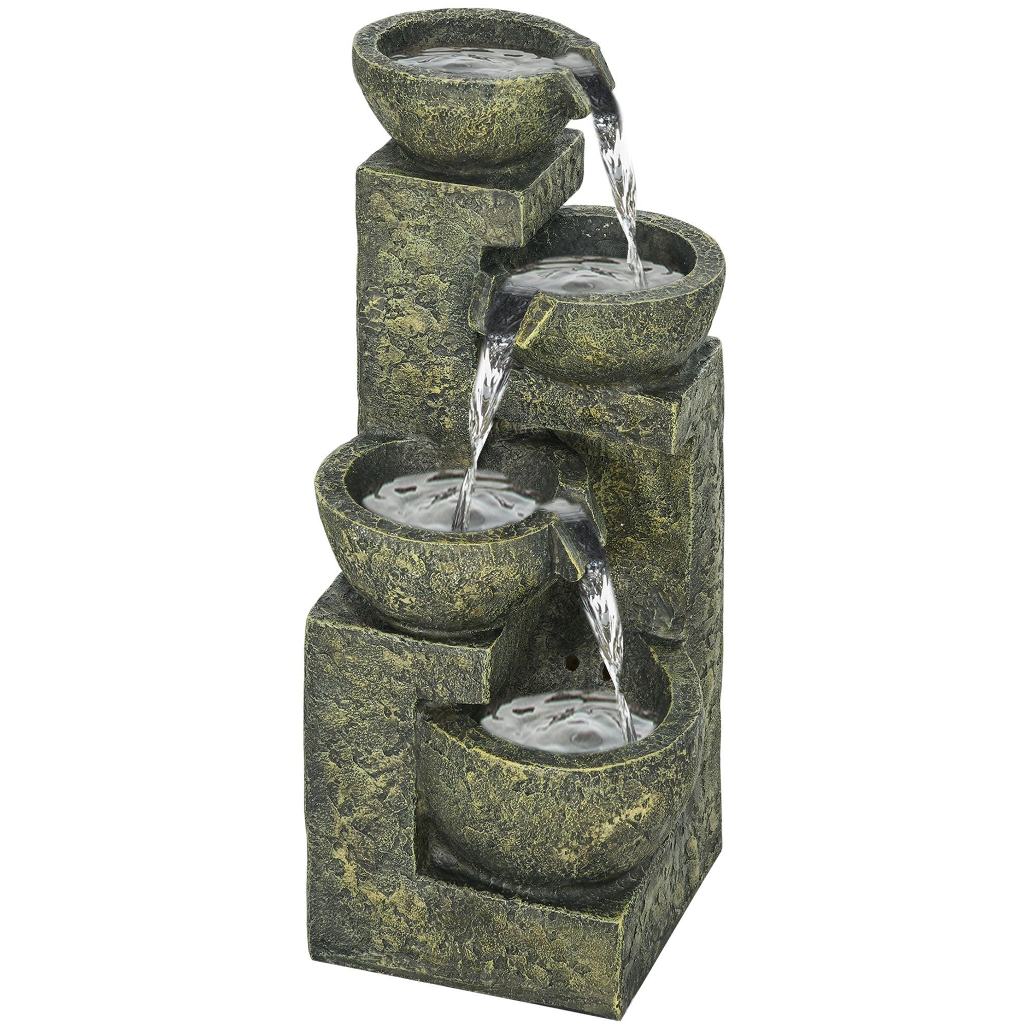 Outsunny Garden Water Feature Waterfall Fountain with 4-Tier Stone Look Bowls, Adjustable Flow, Black and Yellow - North Peak Garden Furniture