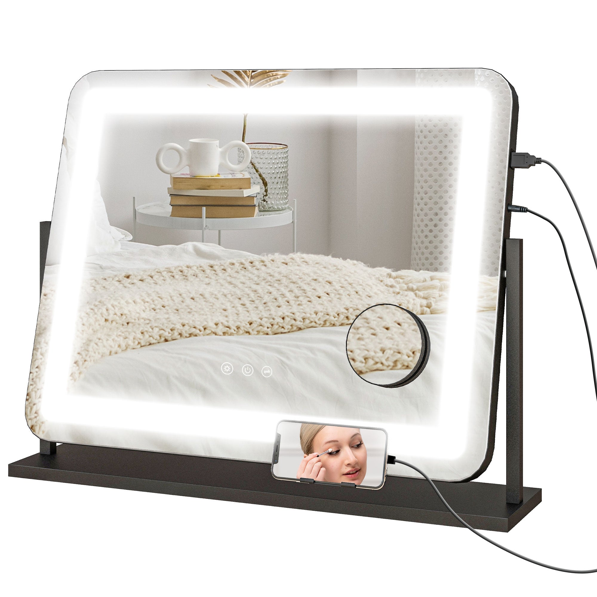 HOMCOM LED Light Tabletop Makeup Mirror, with Adjustable Settings - North Peak Garden Furniture