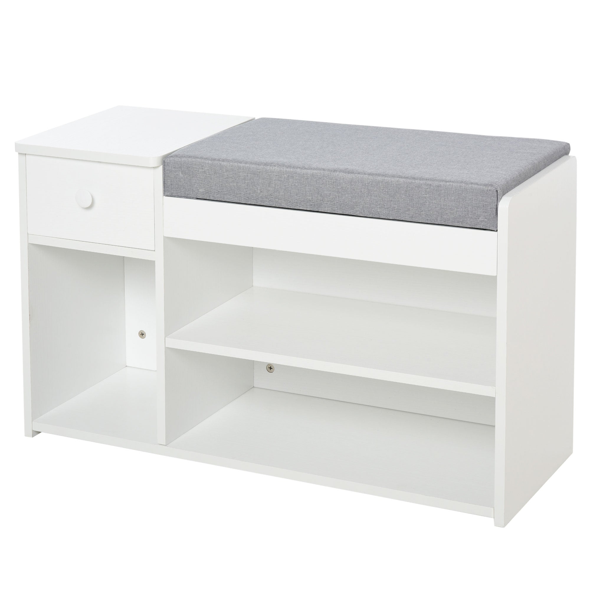 HOMCOM Multi-Storage Shoe Bench w/ Drawer 3 Compartments Cushioned Home Organisation Furniture Tidy Boots Hallway Entryway White - North Peak Garden Furniture