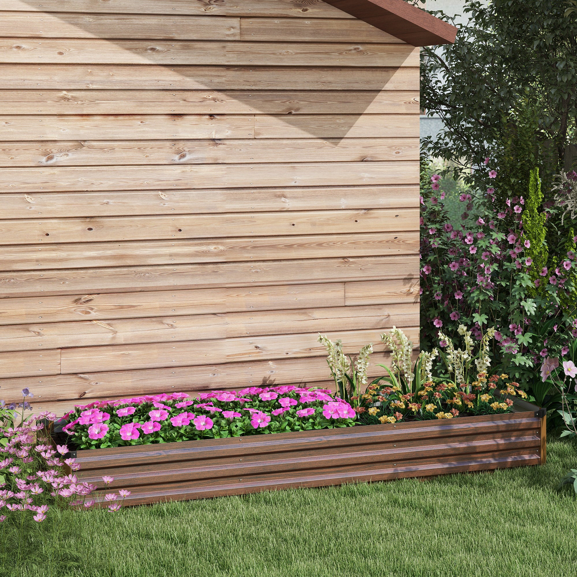 Outsunny 60 x 240cm Galvanised Steel Planter, with Open Bottom, Brown - North Peak Garden Furniture
