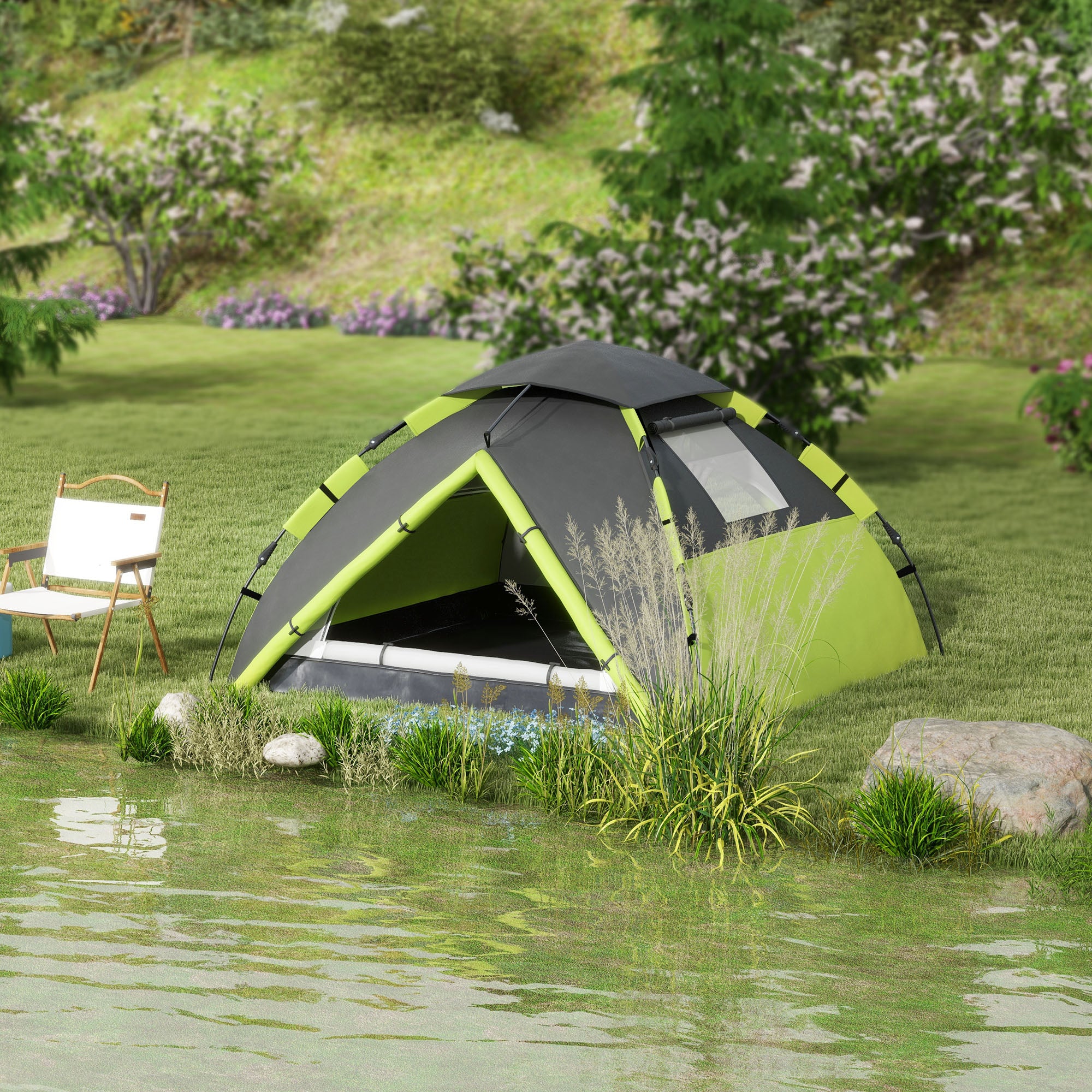 Outsunny Two-Man One Room Camping Tent, with Accessories - Green - North Peak Garden Furniture