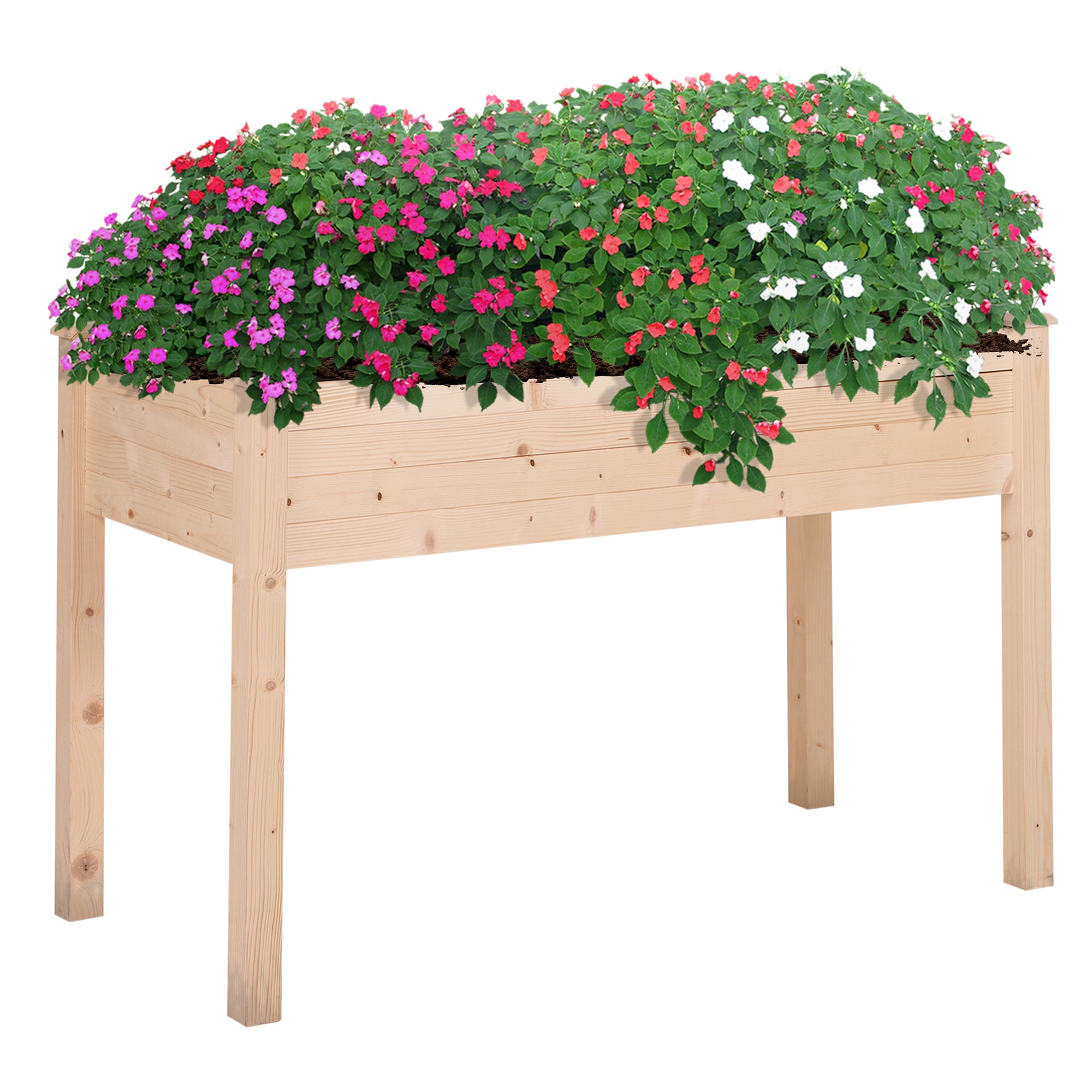 Outsunny Garden Wooden Planters, Non-Woven Fabric, Rectangular Raised Bed,Fir Wood,Indoor/Outdoor, 122.5Lx56.5Wx76H cm - North Peak Garden Furniture