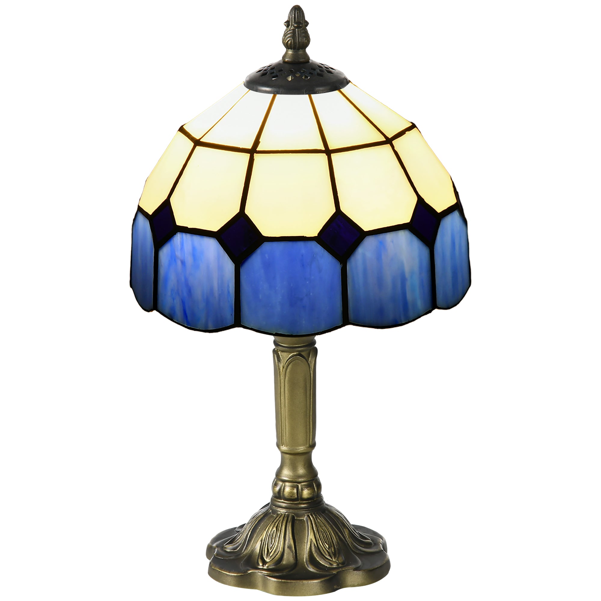 HOMCOM Handmade Stained Glass Table Lamp, Antique Bedside Lamp for Bedroom, Living room, Home, Nightstand, Decorative Night Light, Blue - North Peak Garden Furniture