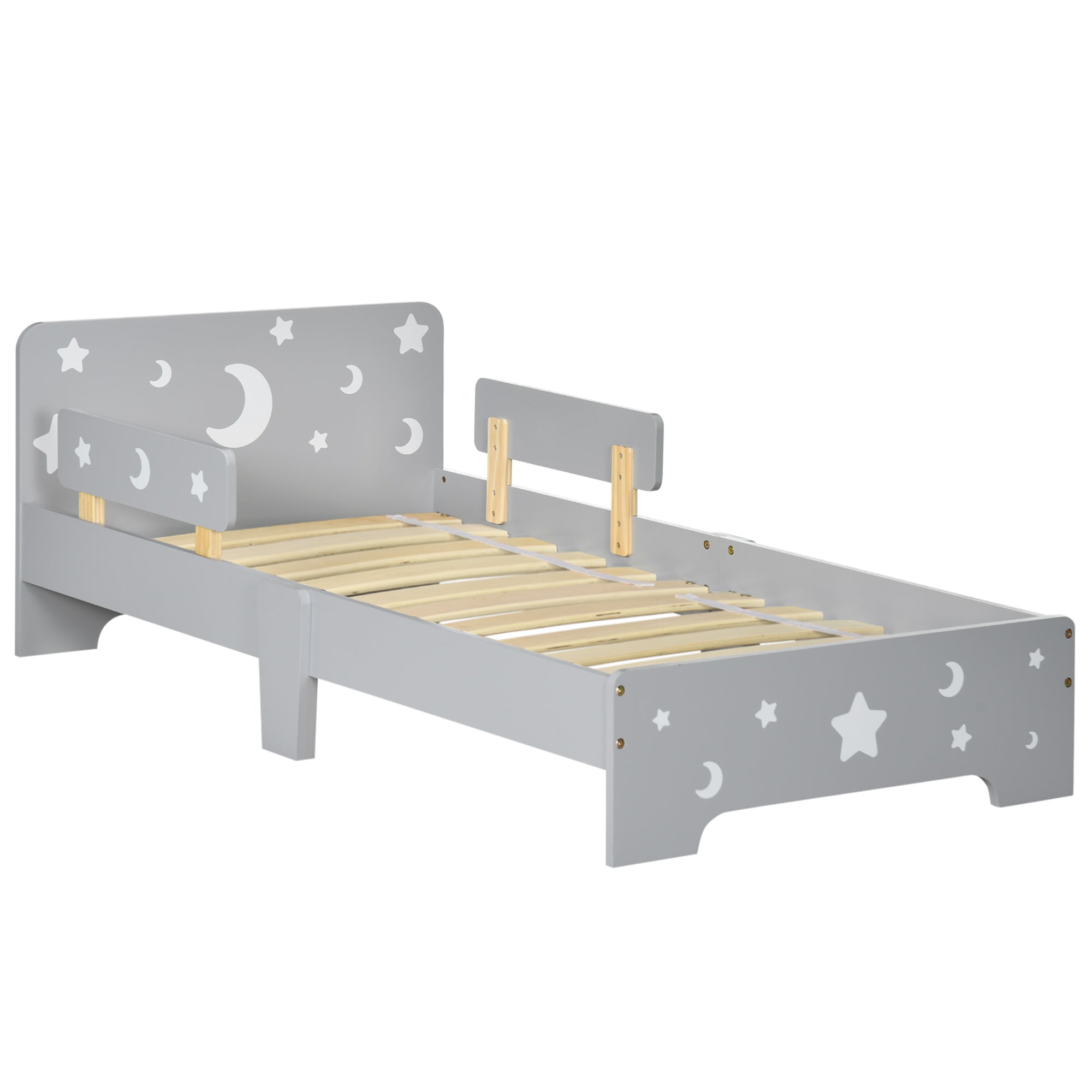 ZONEKIZ Kids Toddler Bed, with Star and Moon Patterns, Side Rails, for Ages 3-6 Years - Grey - North Peak Garden Furniture
