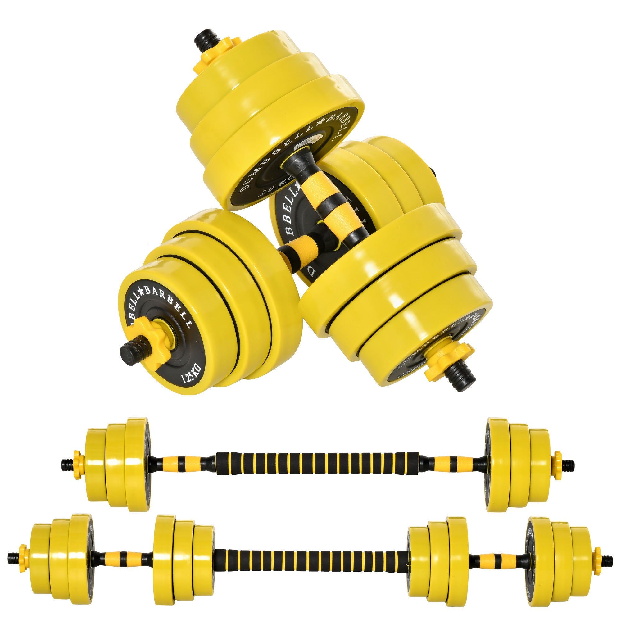 HOMCOM 20KG Dumbbell & Barbell Adjustable Set Plate Bar Clamp Rod Home Gym Sports Area Exercise Ergonomic - North Peak Garden Furniture