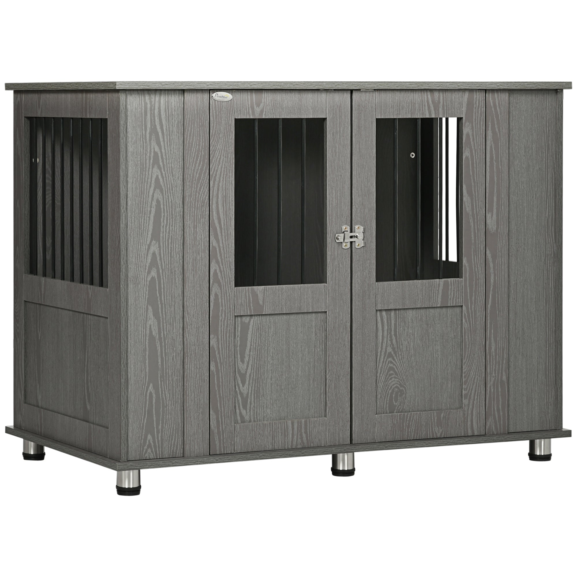 PawHut Dog Crate Table for Medium and Large Dogs with Magnetic Door for Indoor Use, 116 x 60 x 87 cm, Grey - North Peak Garden Furniture