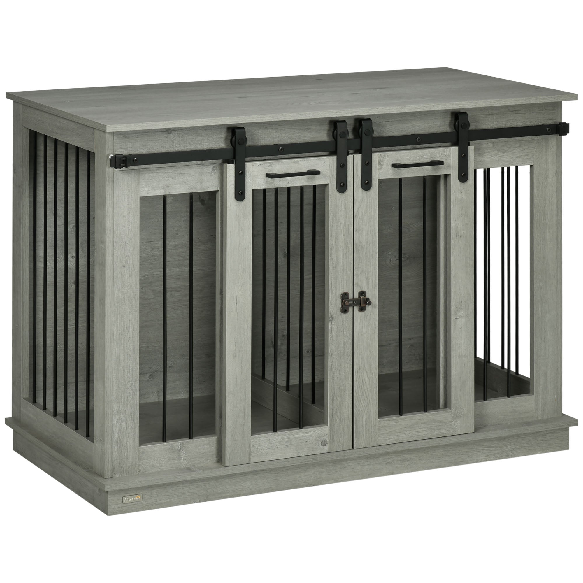 PawHut Dog Crate Furniture for Large Dogs, Double Dog Cage for Small Dogs, with Divider - Grey - North Peak Garden Furniture