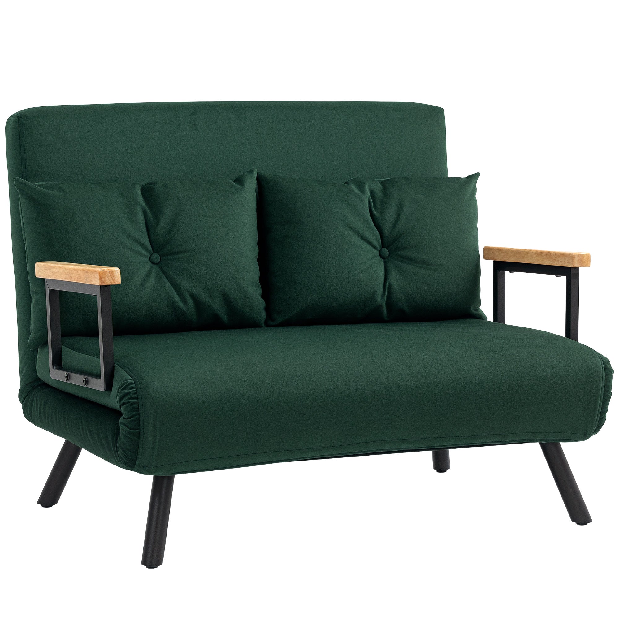 HOMCOM 4-in-1 Velvet-Feel Double Sofa Bed, with Pillows - Green - North Peak Garden Furniture
