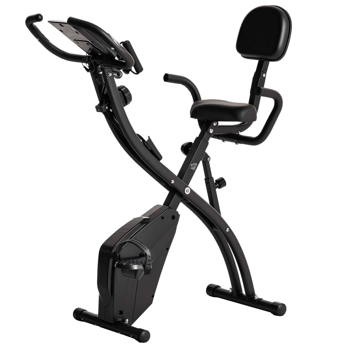 HOMCOM 2-in-1 Folding Exercise Bike with 8-Level Magnetic Resistance, Arm Resistance Band, Pulse Sensor, Black