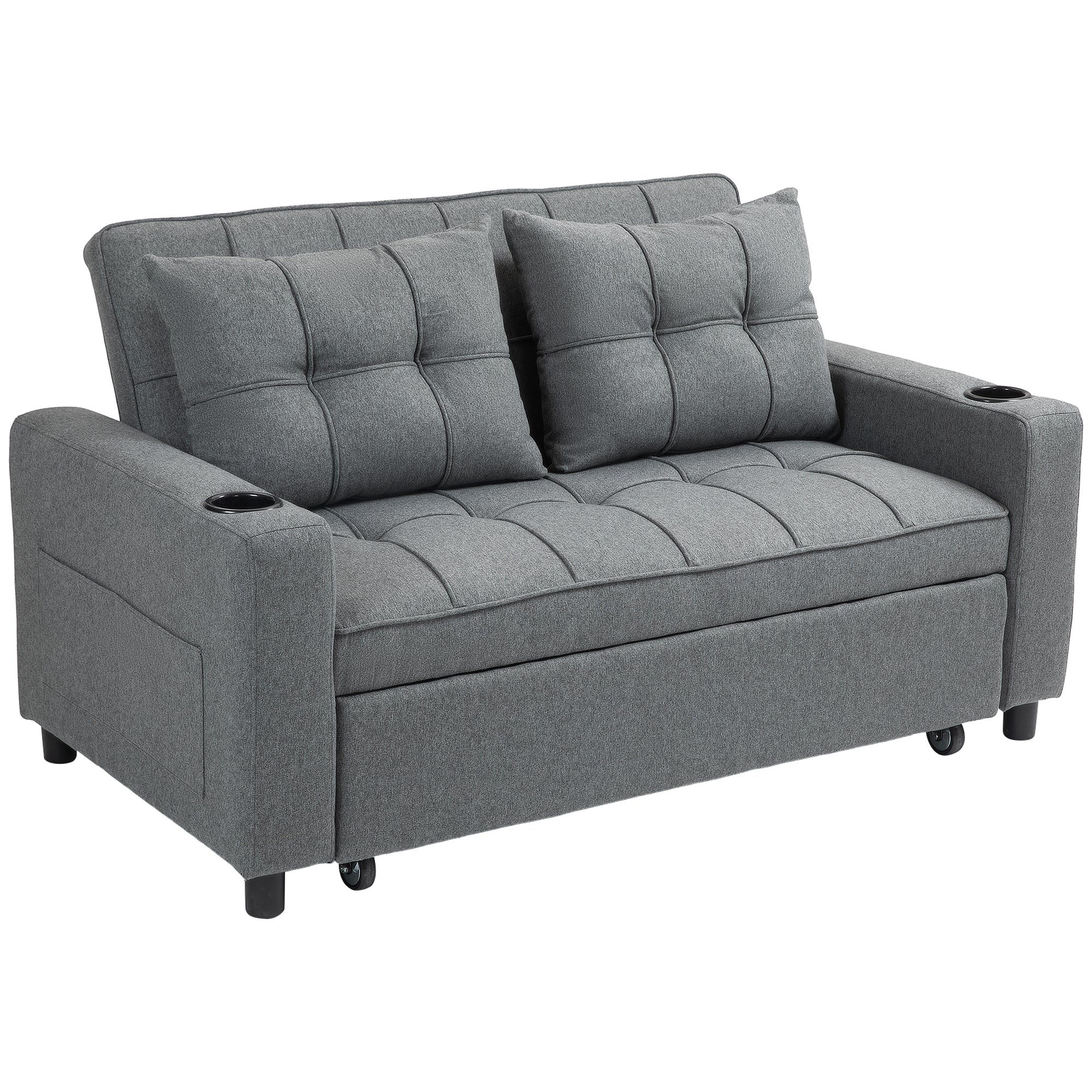 HOMCOM Two-Seater Pull-Out Sofa Bed - Charcoal Grey - North Peak Garden Furniture