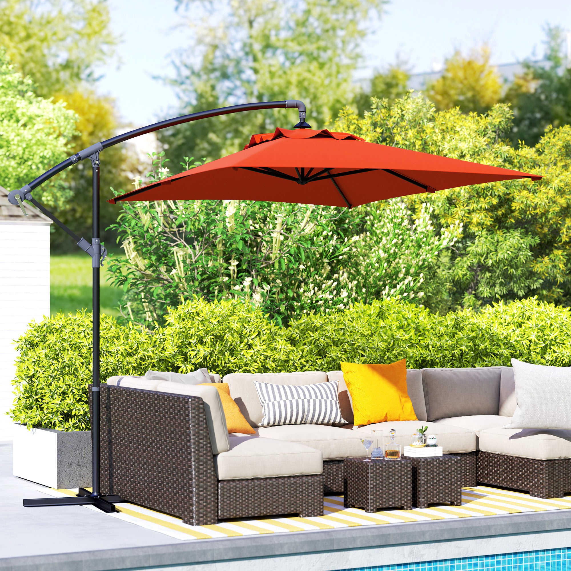 Outsunny 3(m) Cantilever Overhanging Parasol, with Cross Base - Orange - North Peak Garden Furniture