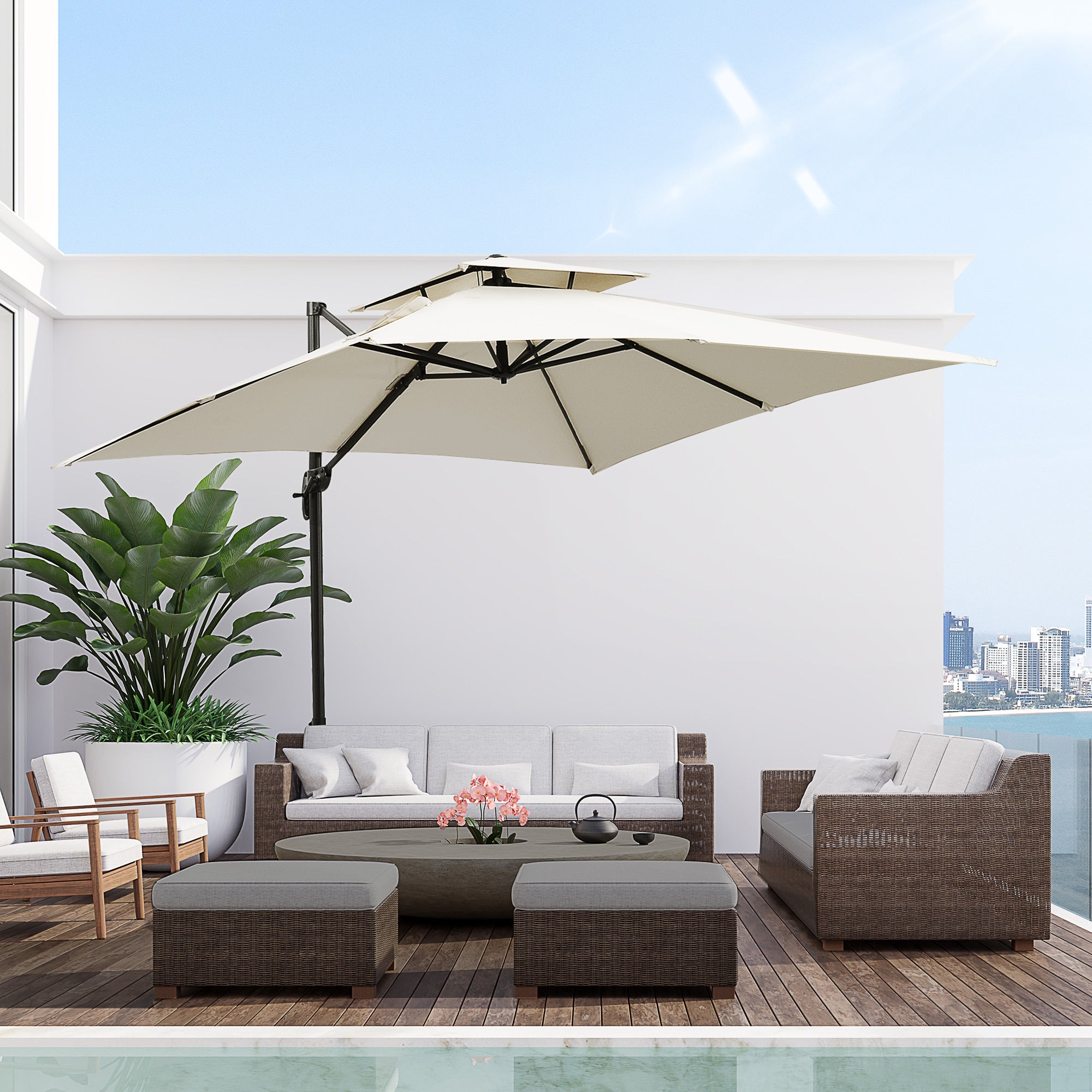 Outsunny Steel Frame Outdoor Roma Cantilever Umbrella - North Peak Garden Furniture