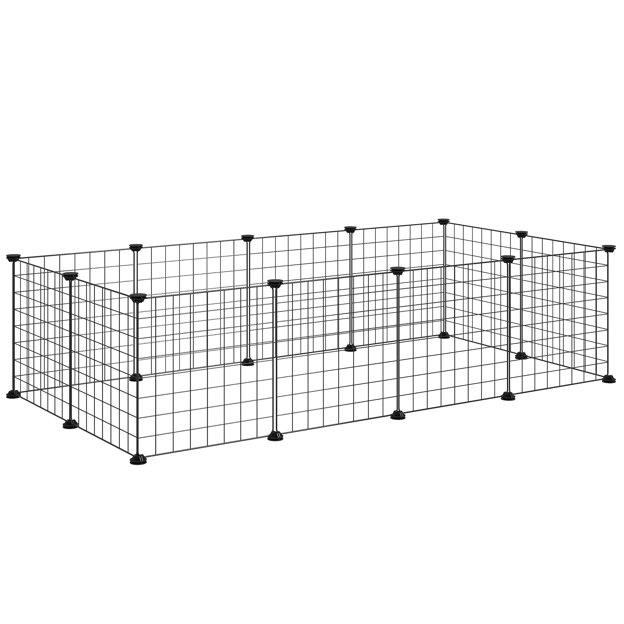 PawHut DIY Pet Playpen Metal Wire Fence 12 Panel Enclosure Indoor Outdoor Guinea Pig Rabbit Small Animals Cage Black