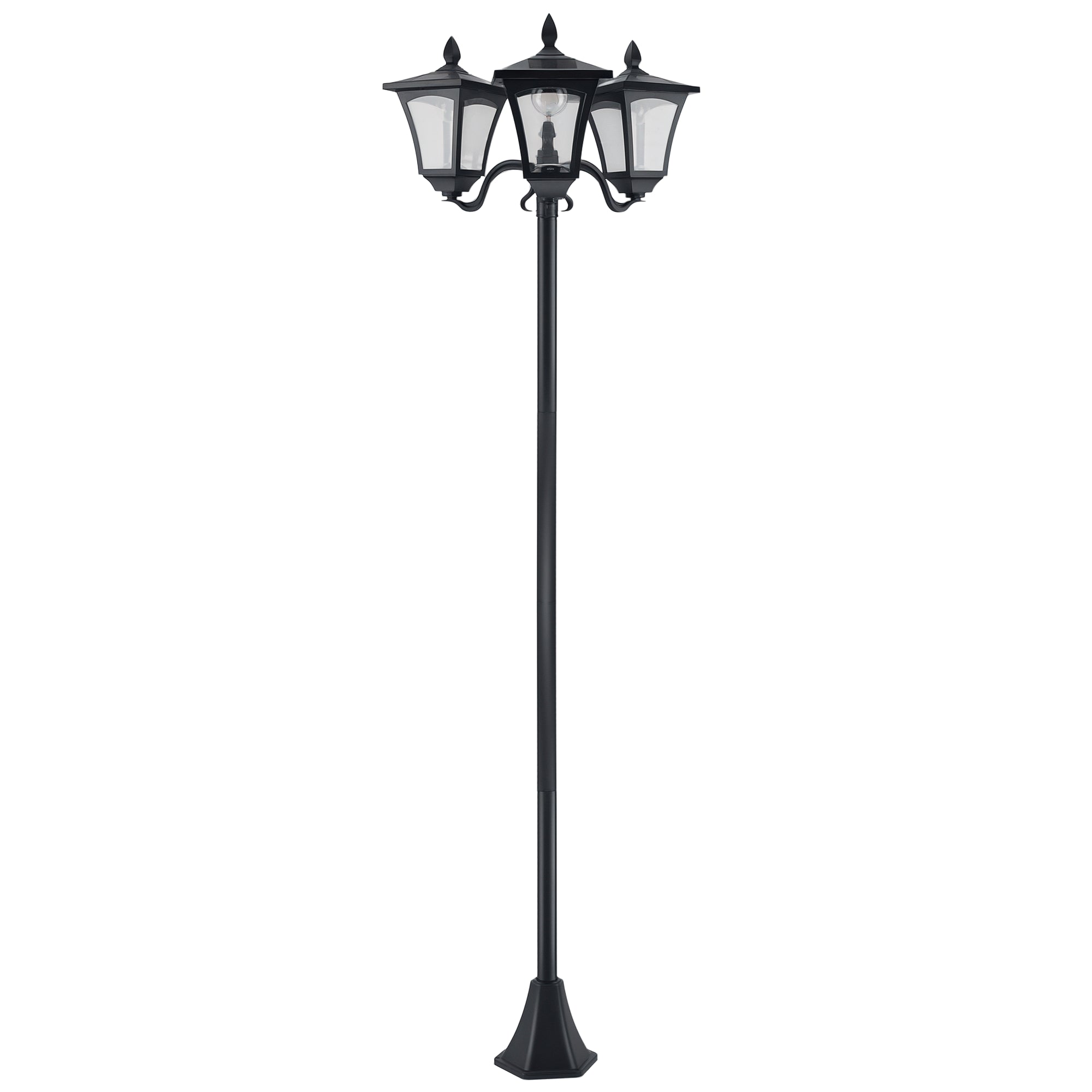 Outsunny 1.8m Traditional Victorian Style 3 Way Head Outdoor Garden Solar Post Lamp Sensor Dimmable LED Lantern Bollard Pathway IP44 – Black