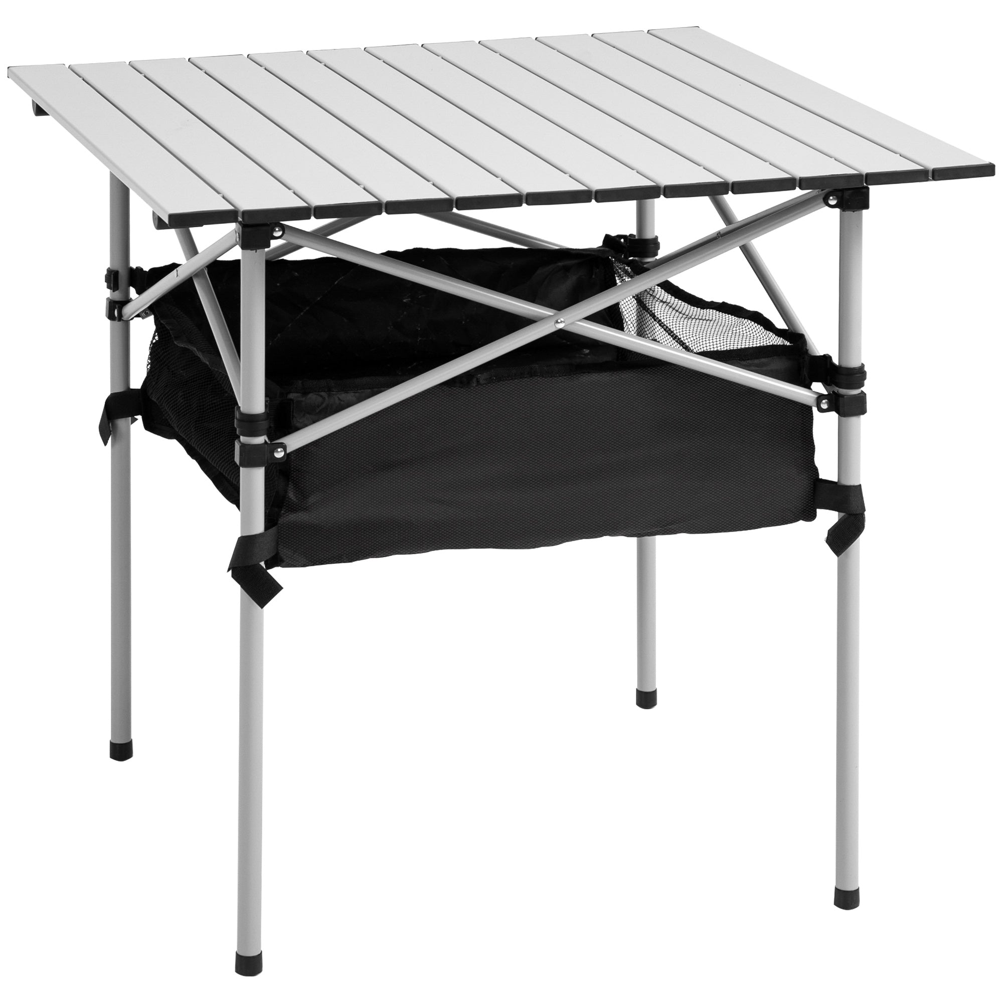 Outsunny Portable Camping Table w/ Mesh Bag & Steel Frame Hiking Furniture Desk, Silver Black - North Peak Garden Furniture