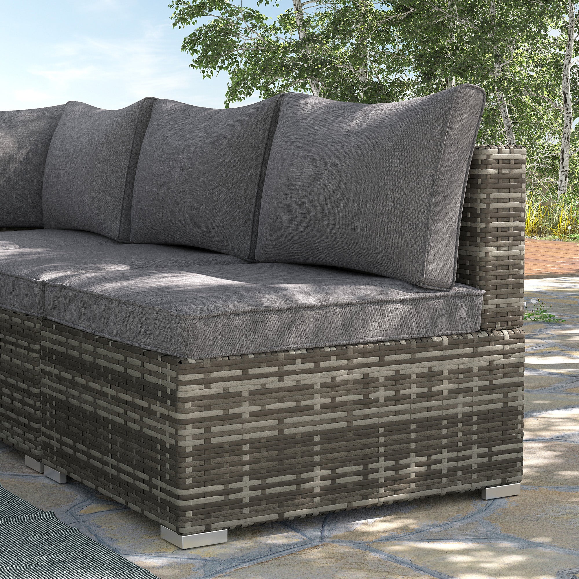 Outsunny Outdoor PE Rattan Furniture with Cushions, Garden Armless Chair with Adjustable Footpads and Back Support Cushion, for Garden, Yard, Terrace, Deep Grey - North Peak Garden Furniture