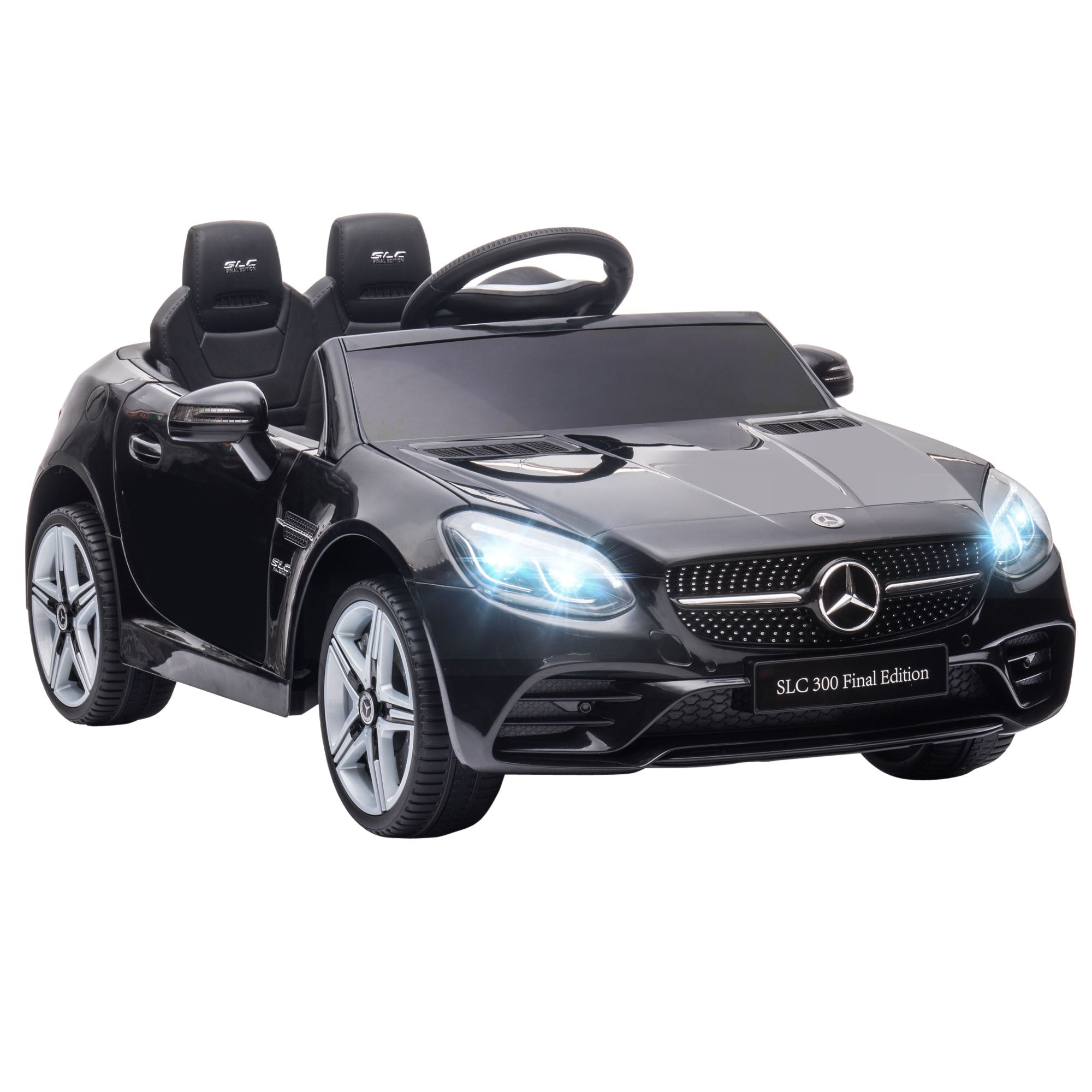 AIYAPLAY Benz SLC 300 Licensed 12V Kids Electric Ride On Car with Parental Remote Two Motors Music Lights Suspension Wheels for 3-6 Years Black - North Peak Garden Furniture