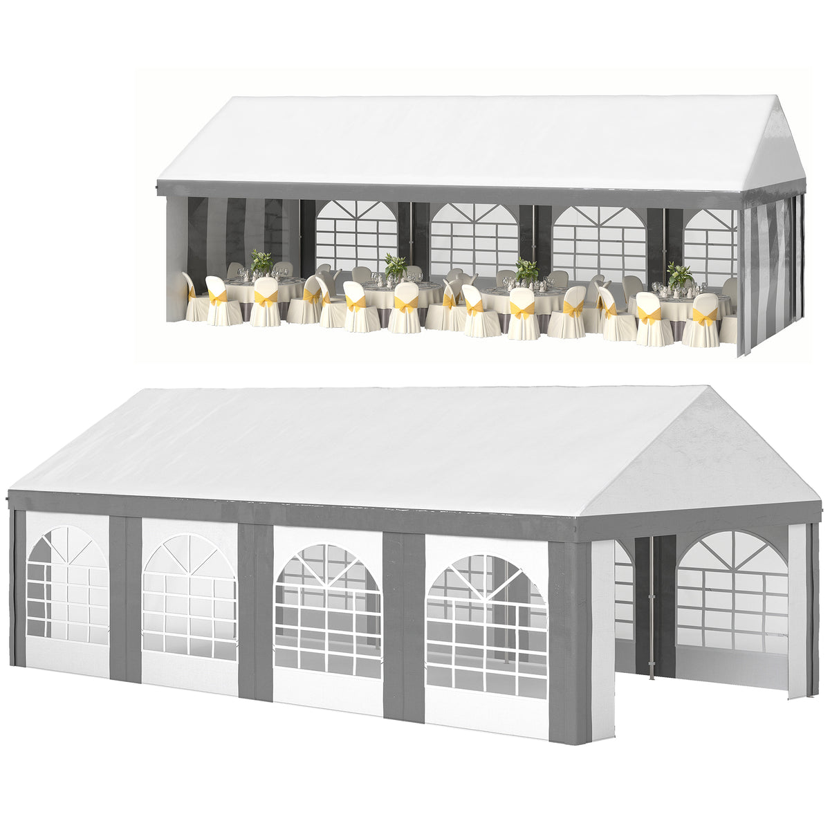 Outsunny 8 x 4m Galvanised Party Tent, Marquee Gazebo with Sides, Eight Windows and Double Doors, for Parties, Wedding and Events
