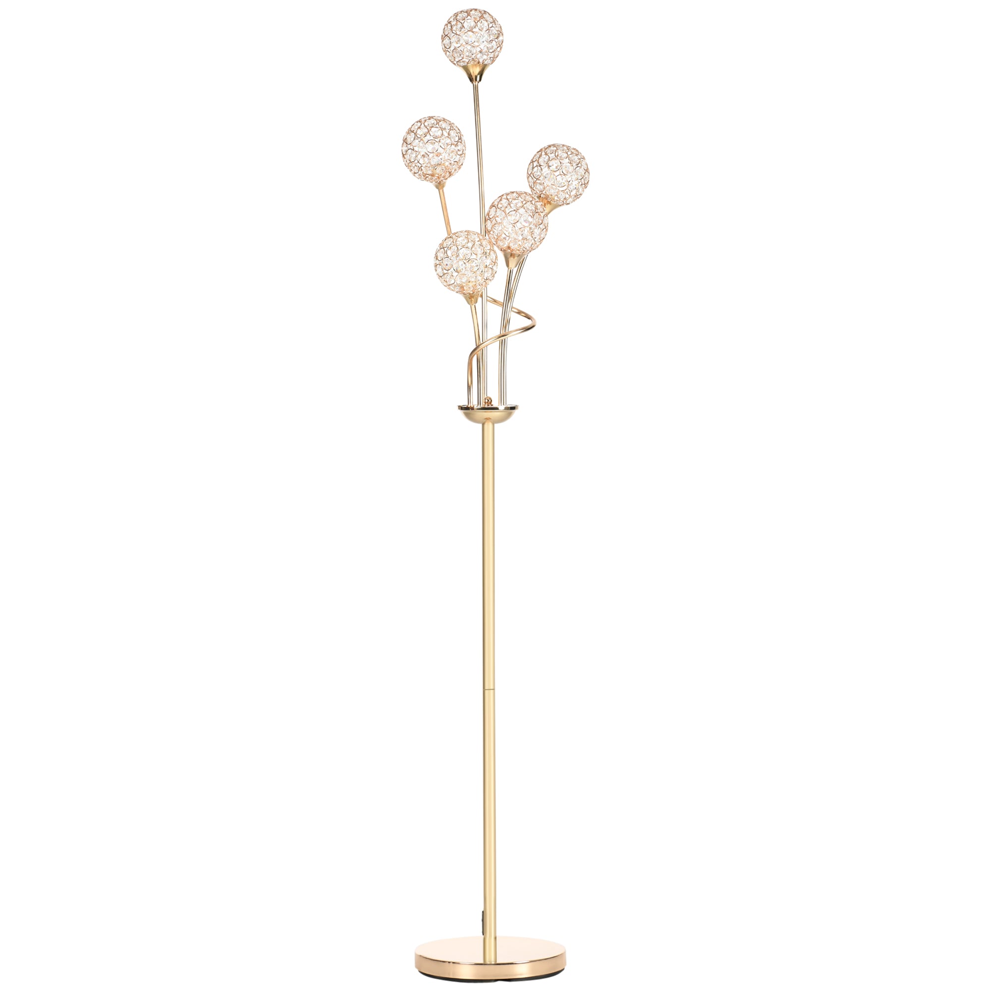 HOMCOM Crystal Floor Lamps for Living Room Bedroom with 5 Light, Modern Upright Standing Lamp, 34x25x156cm, Gold Tone - North Peak Garden Furniture