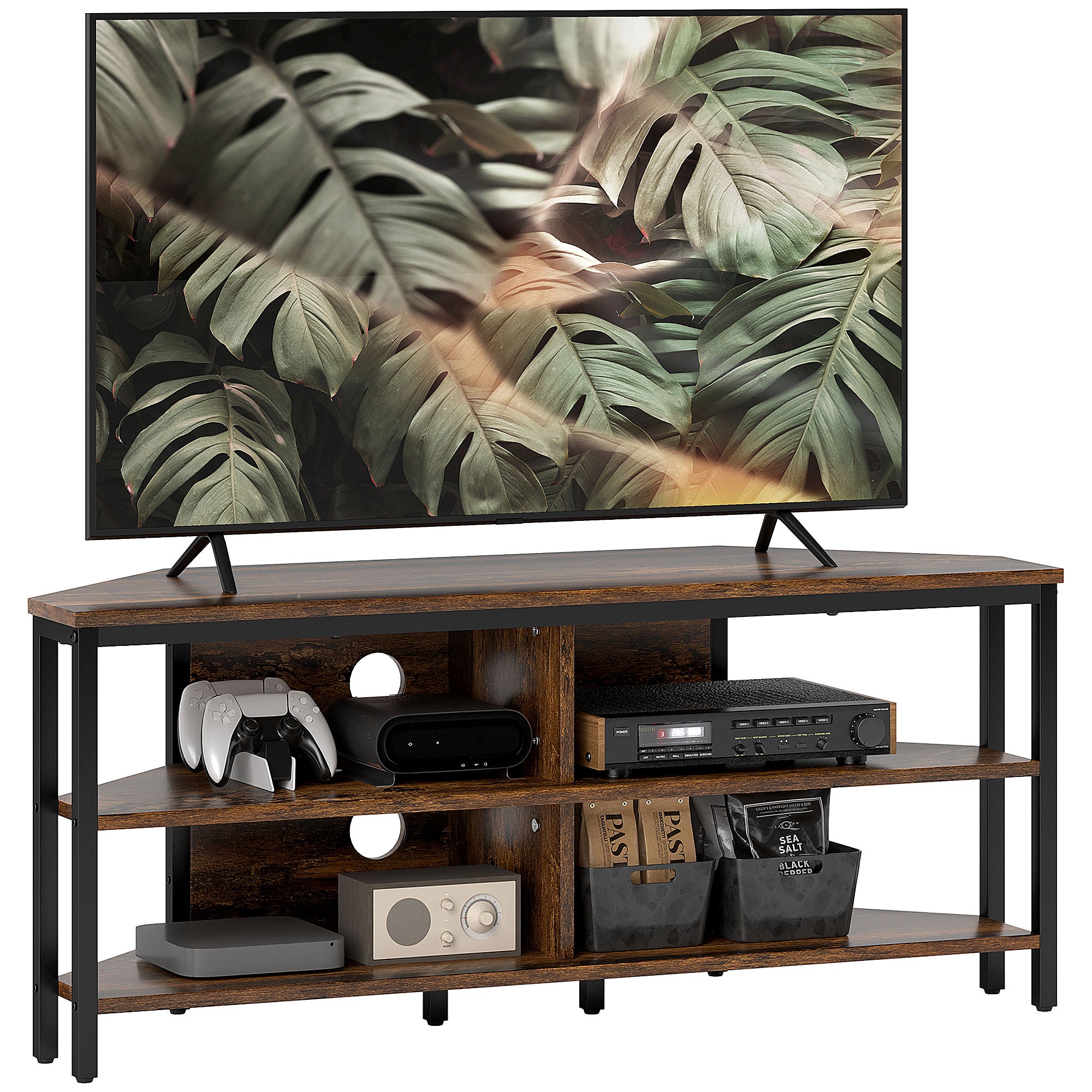 HOMCOM Industrial-Style Corner TV Unit - Black/Brown - North Peak Garden Furniture